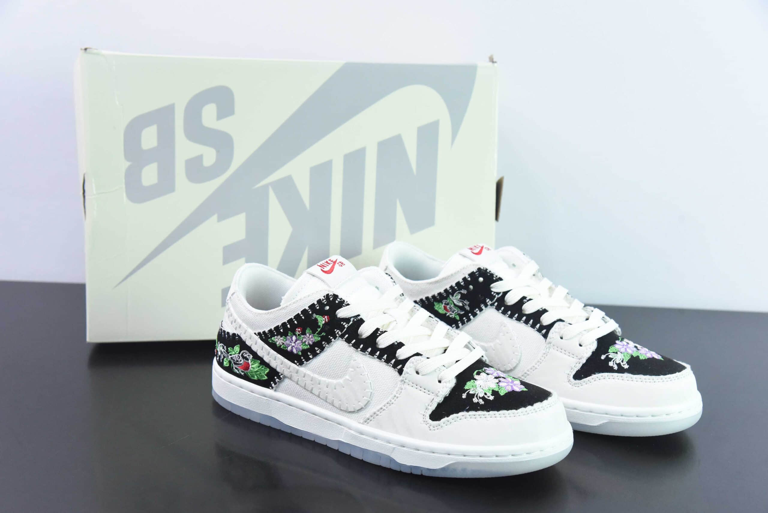 耐克Nike SB Dunk Low N7 喜鹊花卉刺绣印花SB低帮休闲滑板鞋纯原版本 货号:FD6951-300