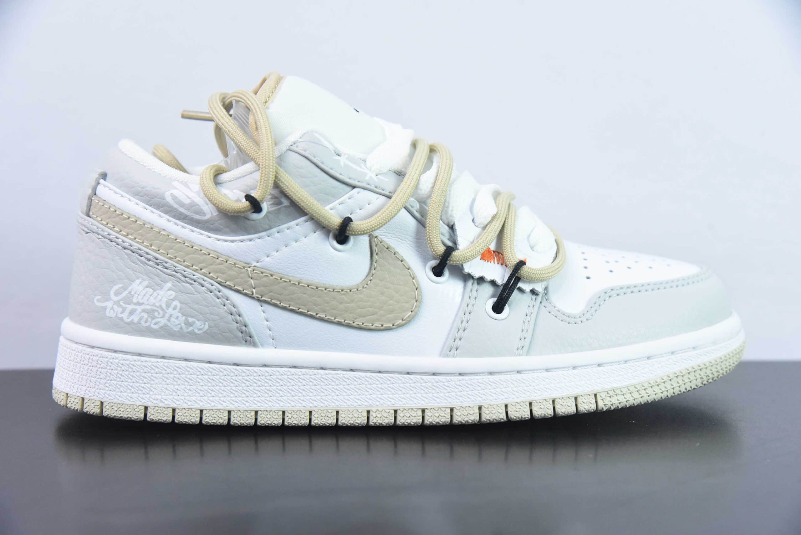 乔丹Air Jordan 1 Low AJ1灰白卡其鳄鱼绑绳低帮复古文化篮球鞋纯原版本 货号:FB7168-121