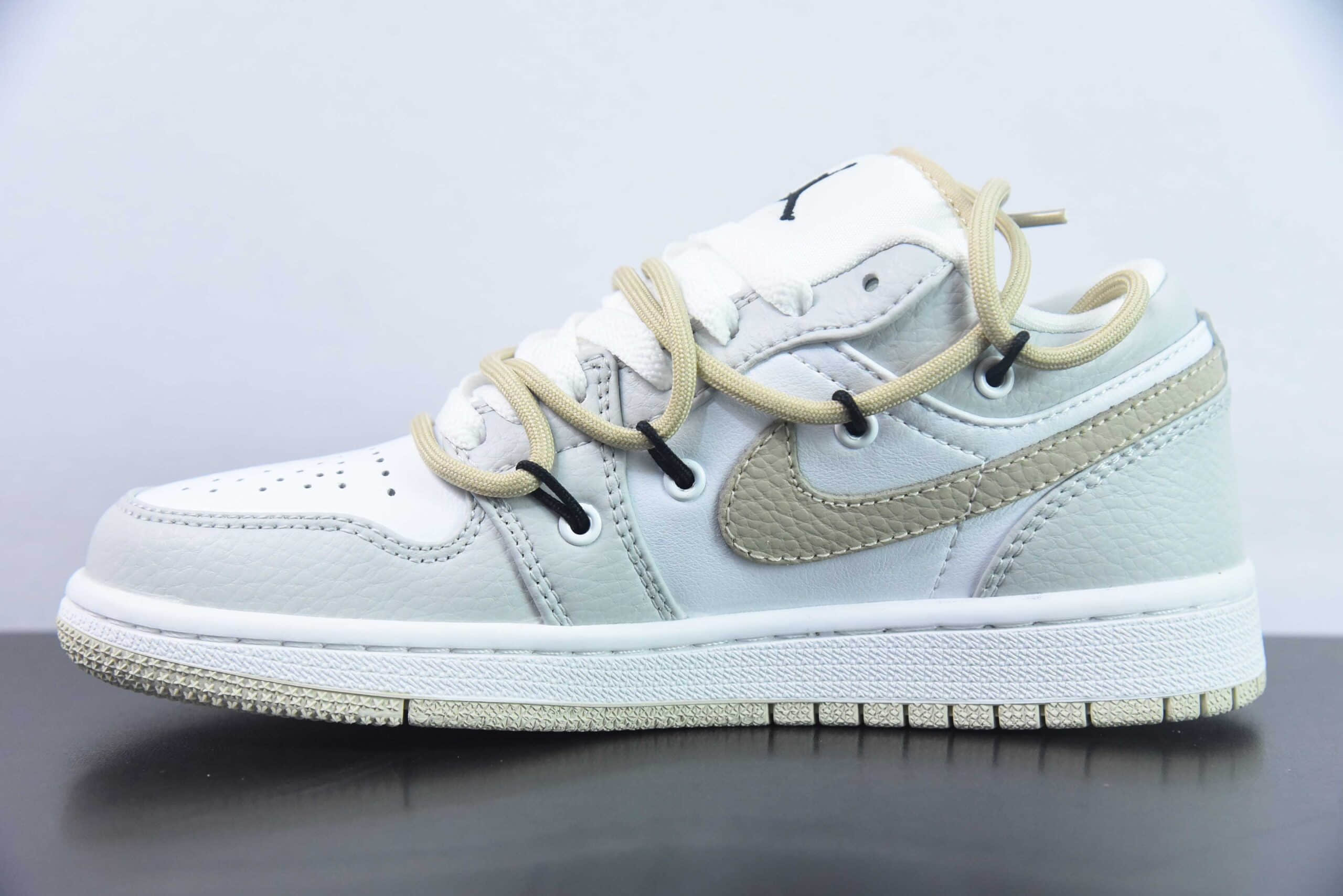 乔丹Air Jordan 1 Low AJ1灰白卡其鳄鱼绑绳低帮复古文化篮球鞋纯原版本 货号:FB7168-121