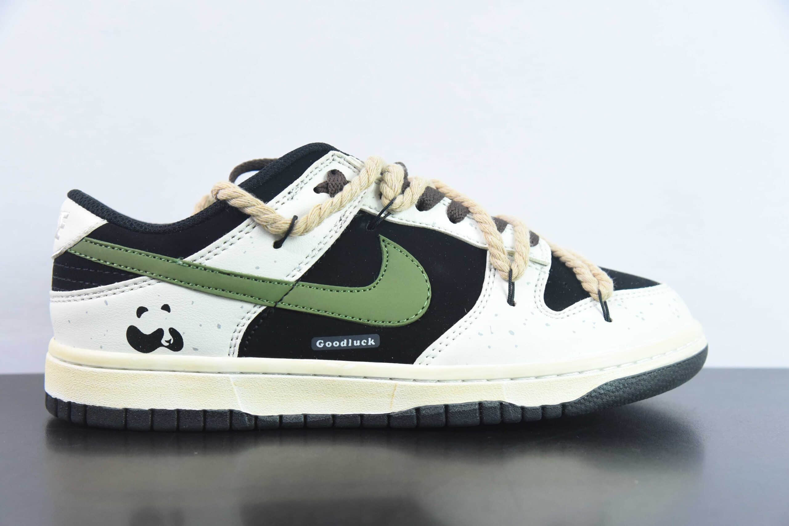 耐克Nike SB Dunk Low 黑绿熊猫定制款绑带SB低帮休闲滑板鞋纯原版本 货号:DD1391-100