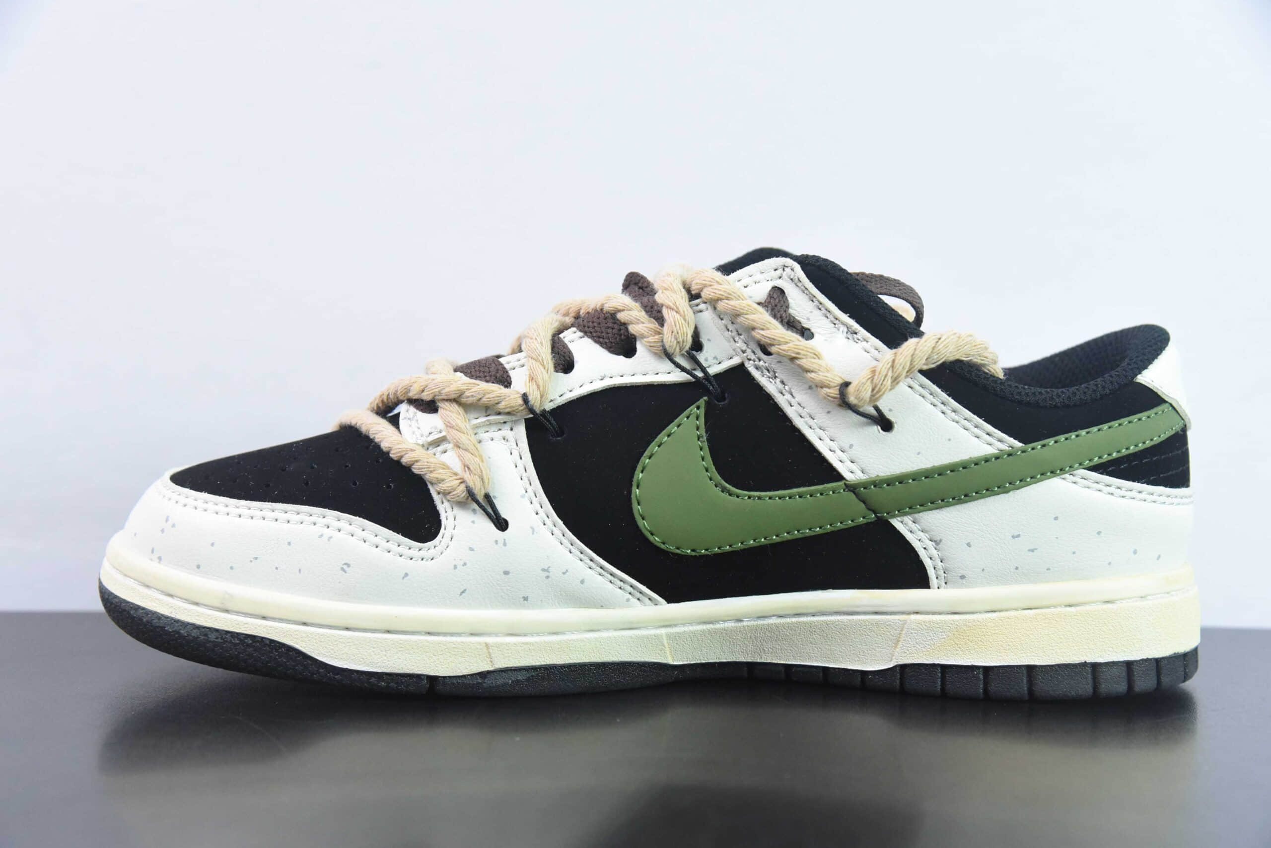 耐克Nike SB Dunk Low 黑绿熊猫定制款绑带SB低帮休闲滑板鞋纯原版本 货号:DD1391-100