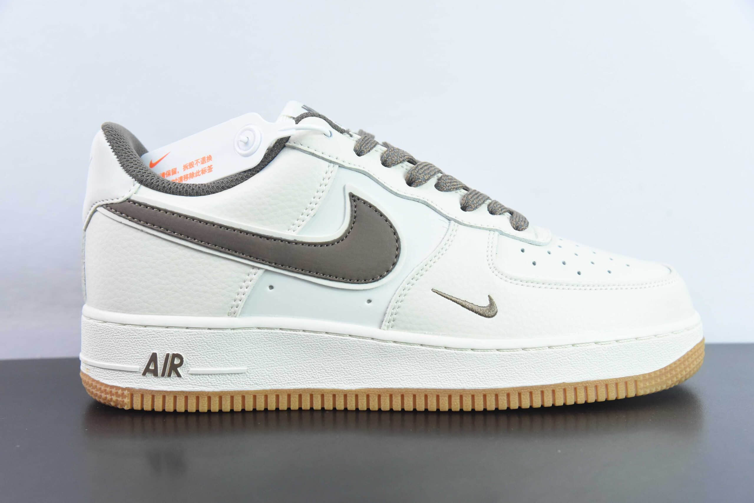 耐克Nike Air Force 1 AF1白米棕刺绣小勾空军一号低帮休闲板鞋纯原版本 货号:HD1689-106