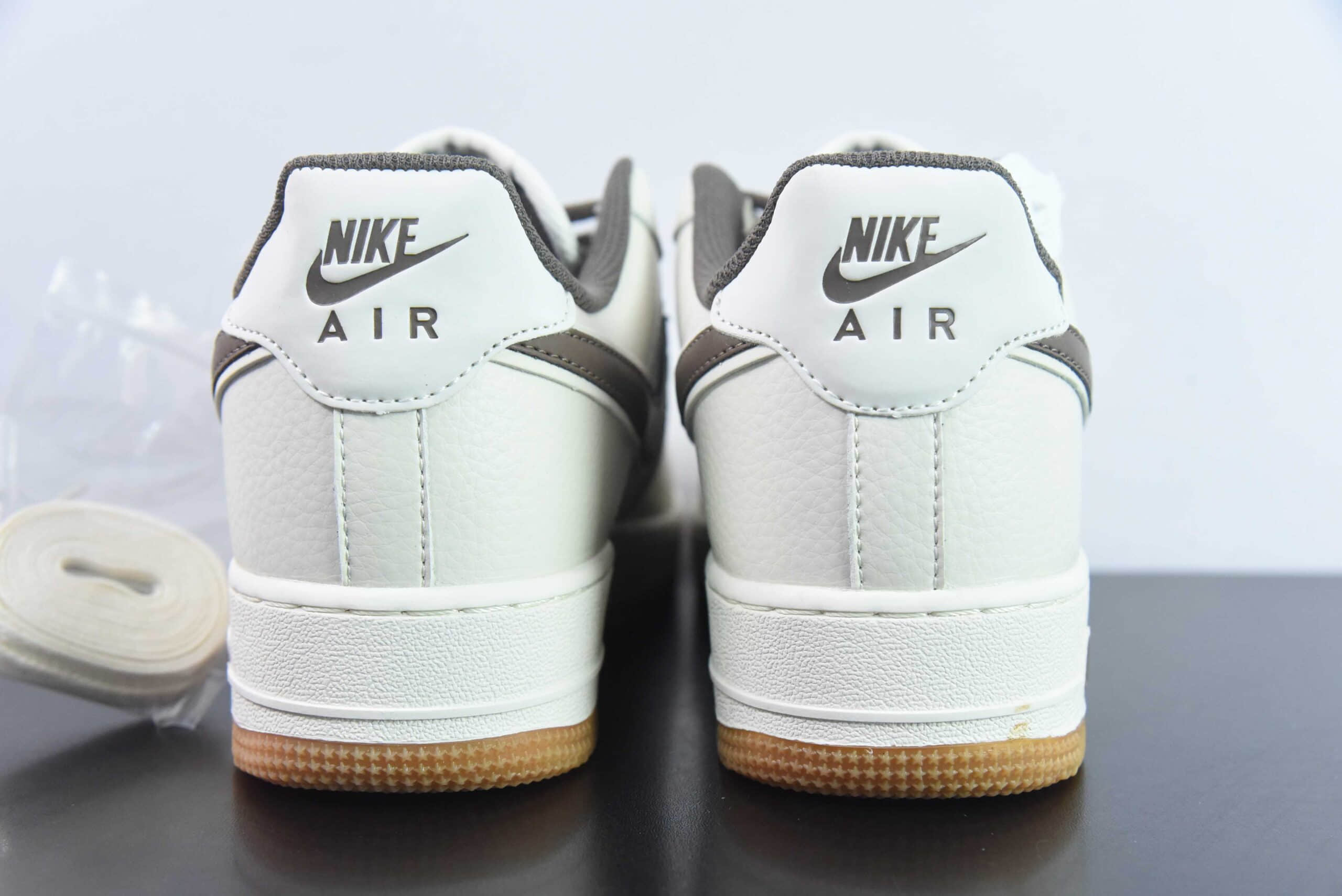 耐克Nike Air Force 1 AF1白米棕刺绣小勾空军一号低帮休闲板鞋纯原版本 货号:HD1689-106