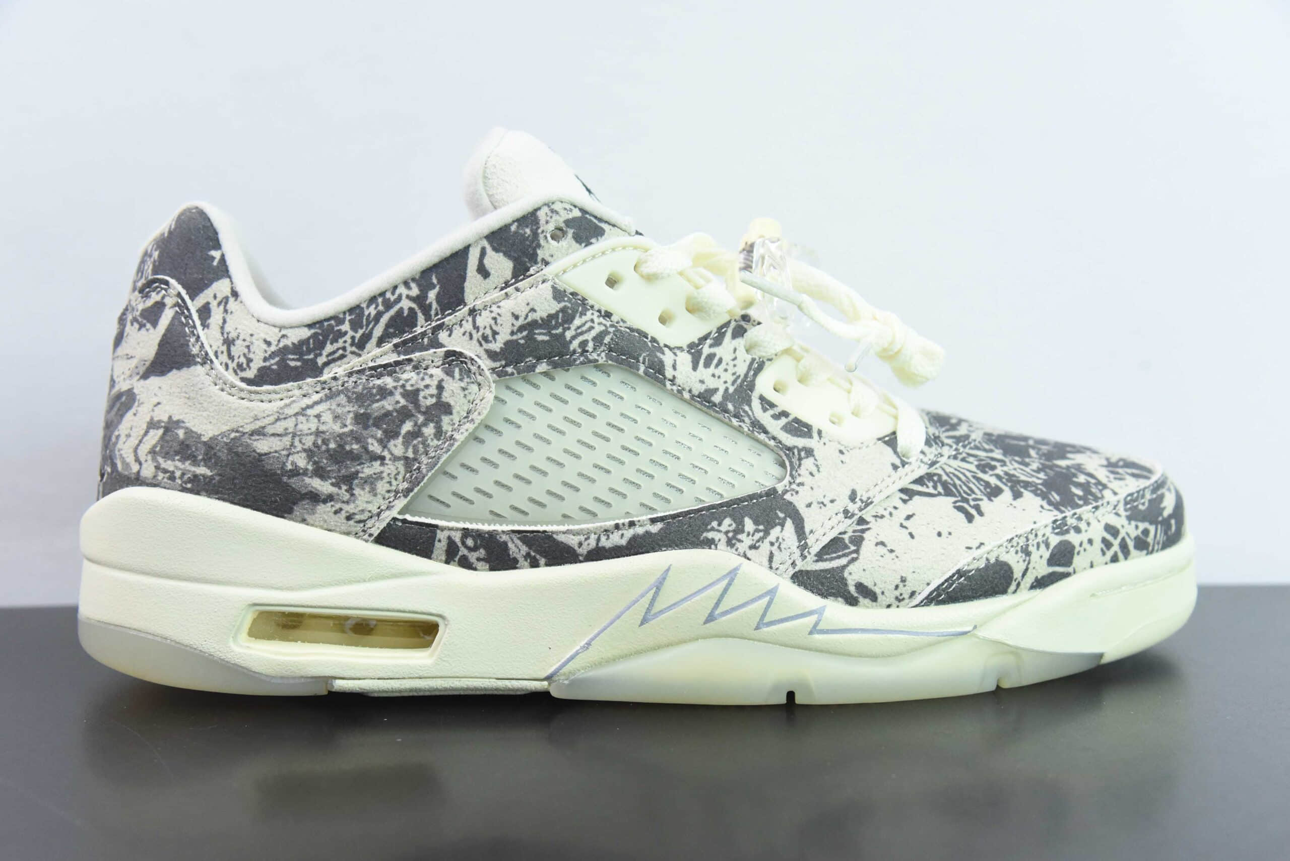 乔丹Air Jordan 5 Low ”Expression“ AJ5 乔5绒面白灰黑抽象涂鸦低帮篮球鞋纯原版本 货号:DA8016-100