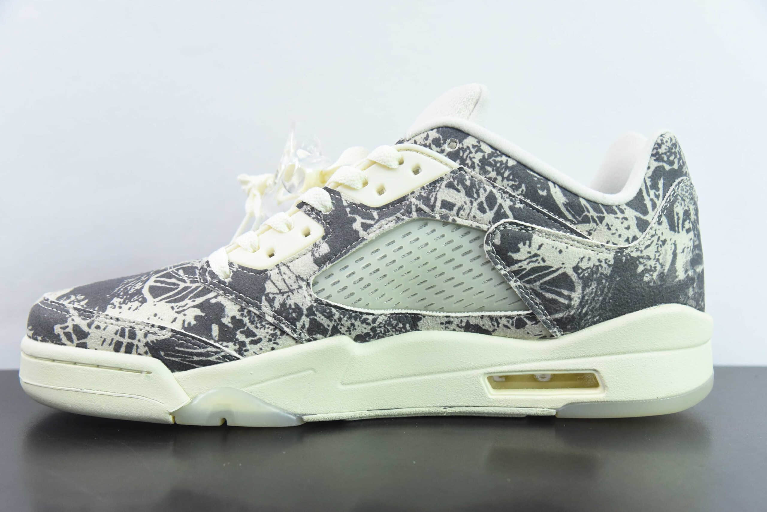 乔丹Air Jordan 5 Low ”Expression“ AJ5 乔5绒面白灰黑抽象涂鸦低帮篮球鞋纯原版本 货号:DA8016-100