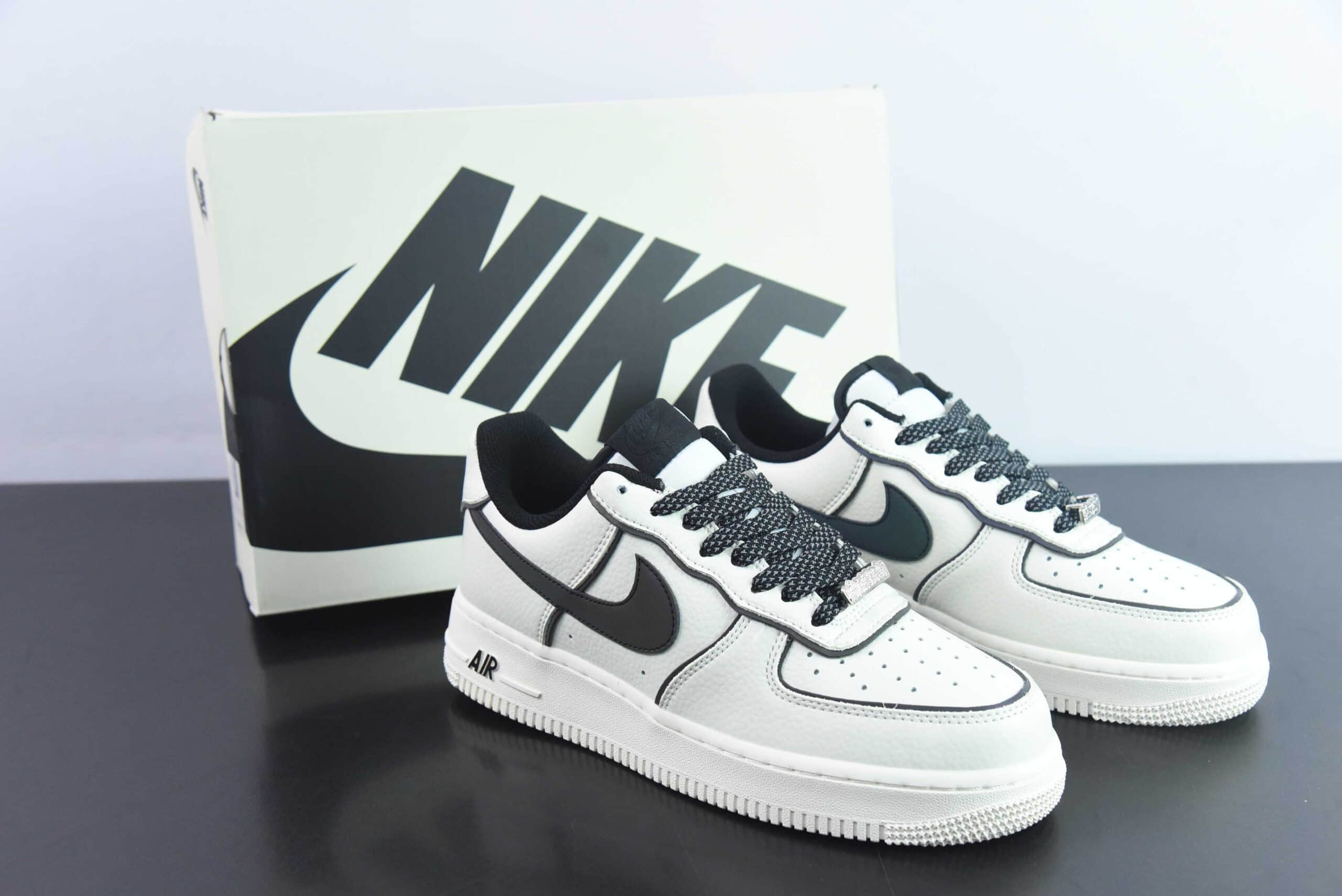 耐克Nike Air Force 1’07 Low 3M皮革米白黑镭射3M反光边空军一号经典低帮百搭休闲运动板鞋纯原版本 货号:UH8958-121