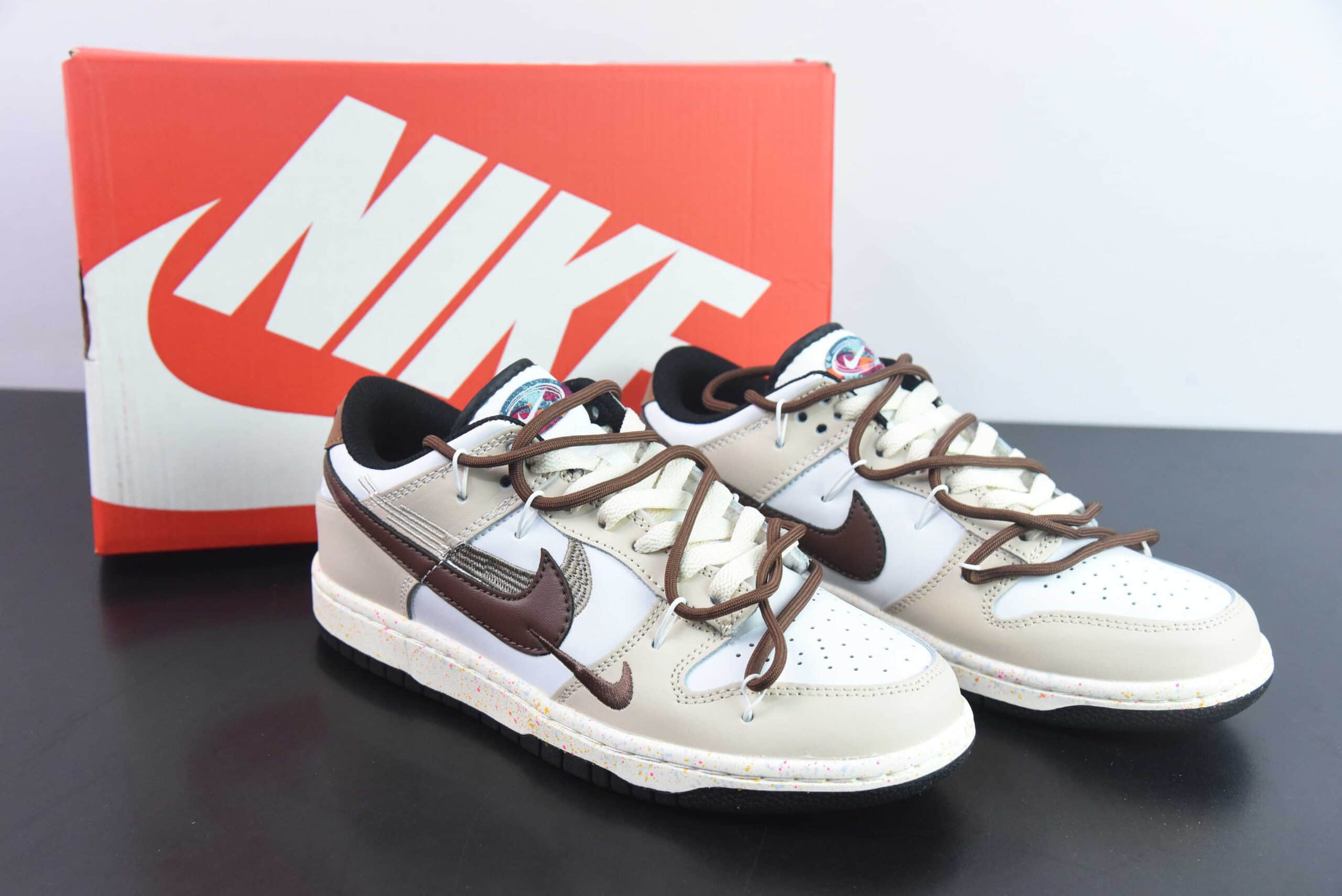 耐克Nike Dunk Low ”Multi Color“ 白棕摩卡活力三勾定制版解构绑带休闲板鞋纯原版本 货号：CZ2496-101