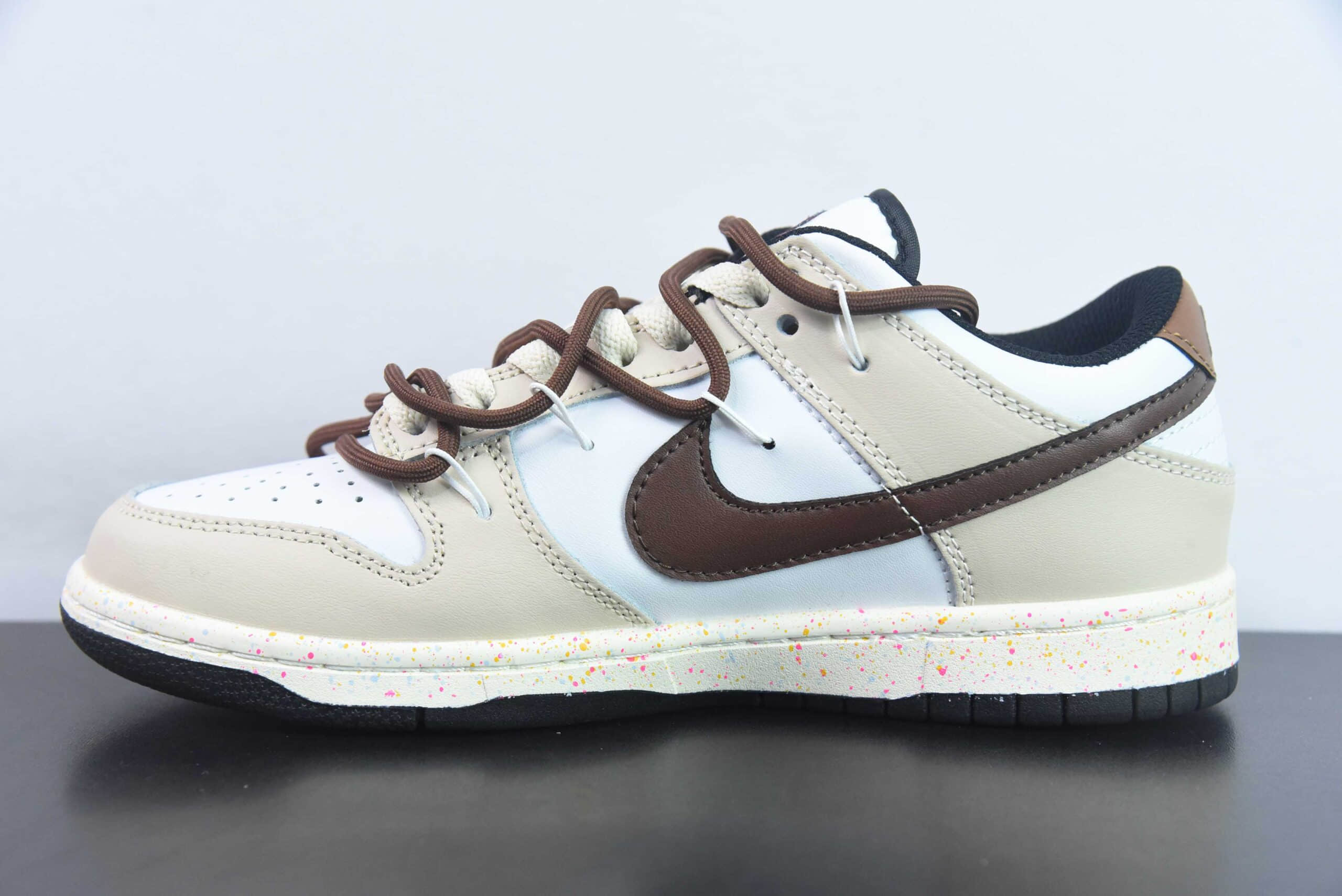 耐克Nike Dunk Low ”Multi Color“ 白棕摩卡活力三勾定制版解构绑带休闲板鞋纯原版本 货号：CZ2496-101