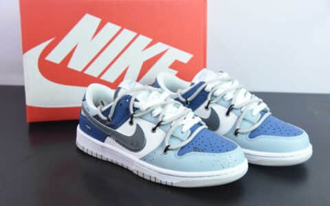 耐克Nike Dunk Low白灰蓝定制版解构绑带休闲板鞋纯原版本 货号:DV0831-101