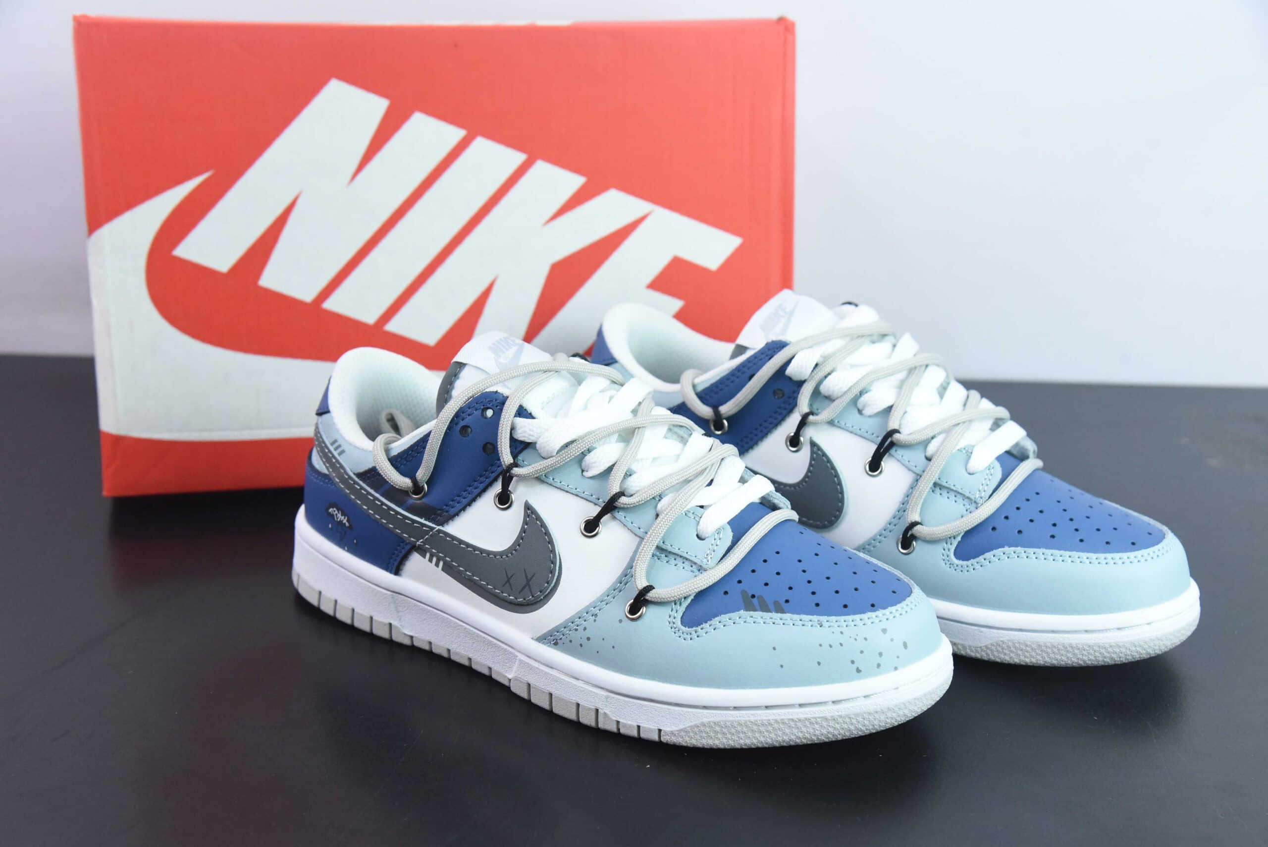 耐克Nike Dunk Low白灰蓝定制版解构绑带休闲板鞋纯原版本 货号:DV0831-101