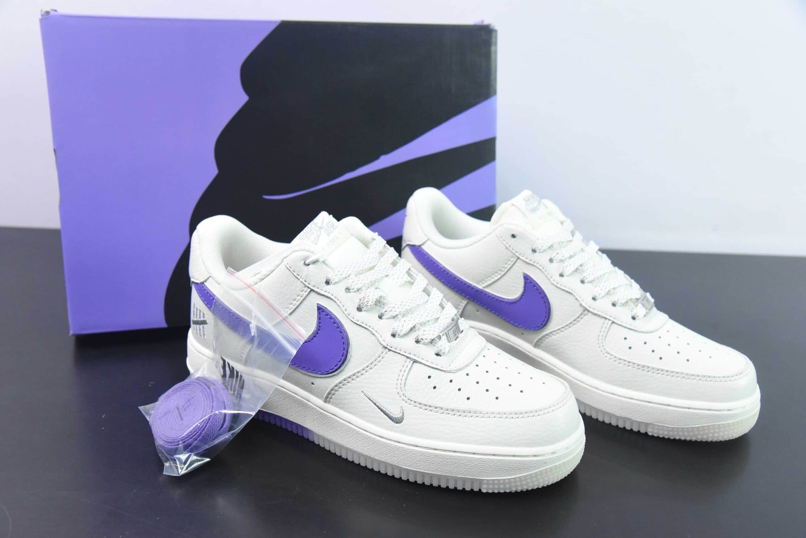 耐克Nike Air Force 1 '07 Low UN联名米白紫小勾空军一号低帮休闲板鞋纯原版本 货号: BS9055-733