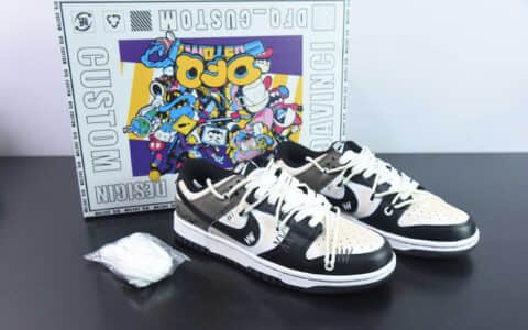 耐克Nike SB Dunk Low解构绑带布偶熊黑棕做旧涂鸦SB低帮休闲滑板鞋纯原版本 货号: DD1391-100