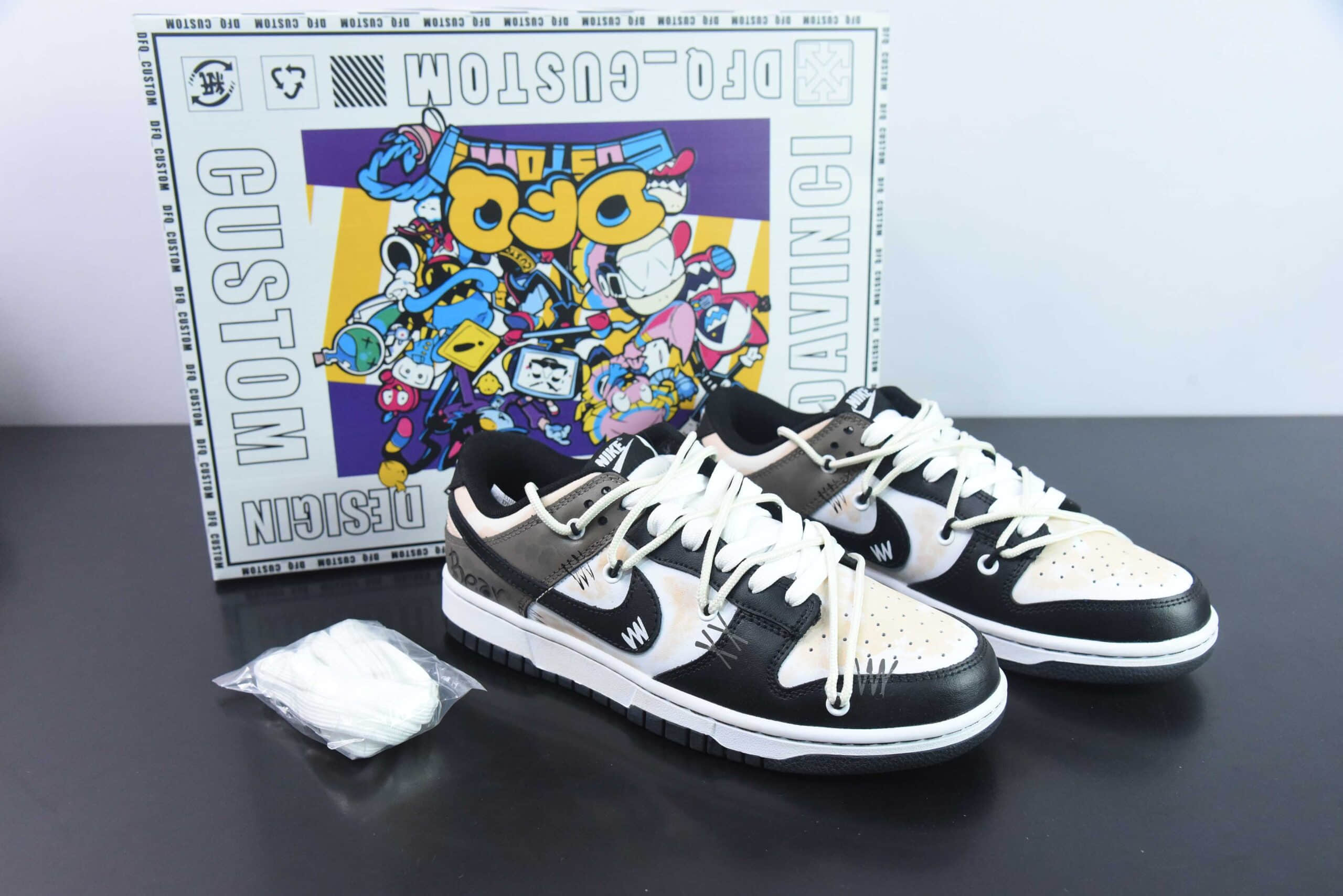 耐克Nike SB Dunk Low解构绑带布偶熊黑棕做旧涂鸦SB低帮休闲滑板鞋纯原版本 货号: DD1391-100