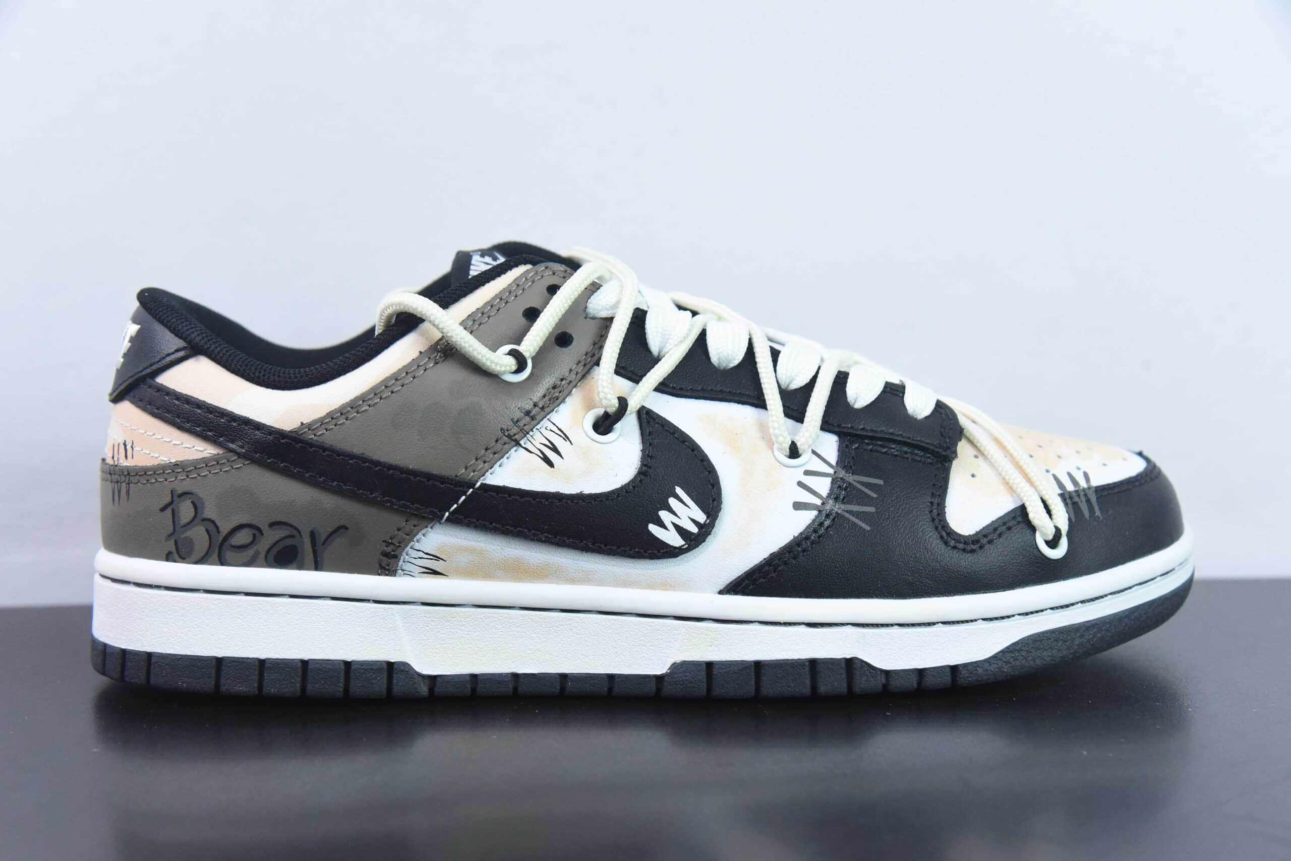 耐克Nike SB Dunk Low解构绑带布偶熊黑棕做旧涂鸦SB低帮休闲滑板鞋纯原版本 货号: DD1391-100