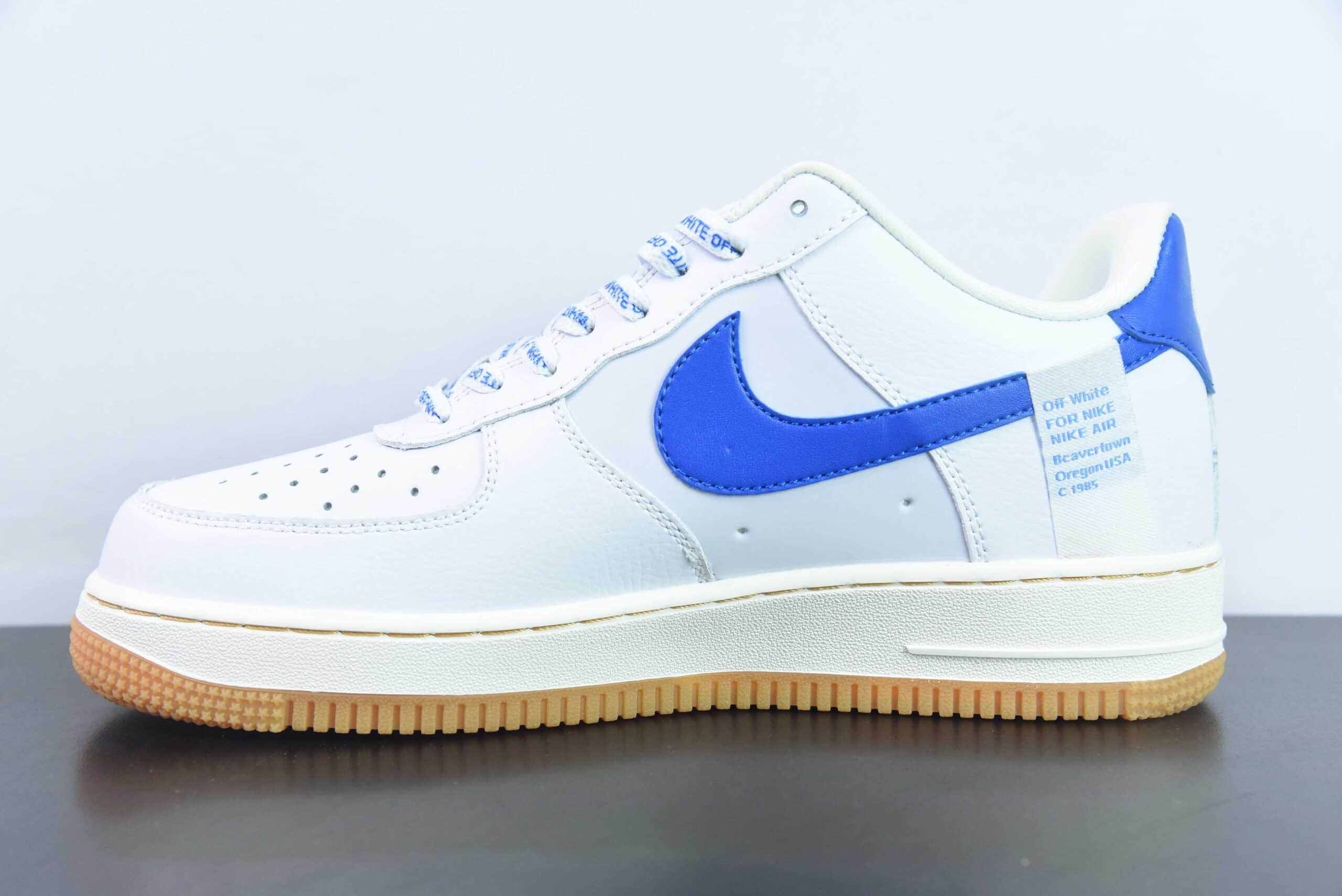 耐克Nike Air Force 1 AF1 白蓝生胶底刺绣小勾空军一号低帮休闲板鞋纯原版本 货号:PF9055-764