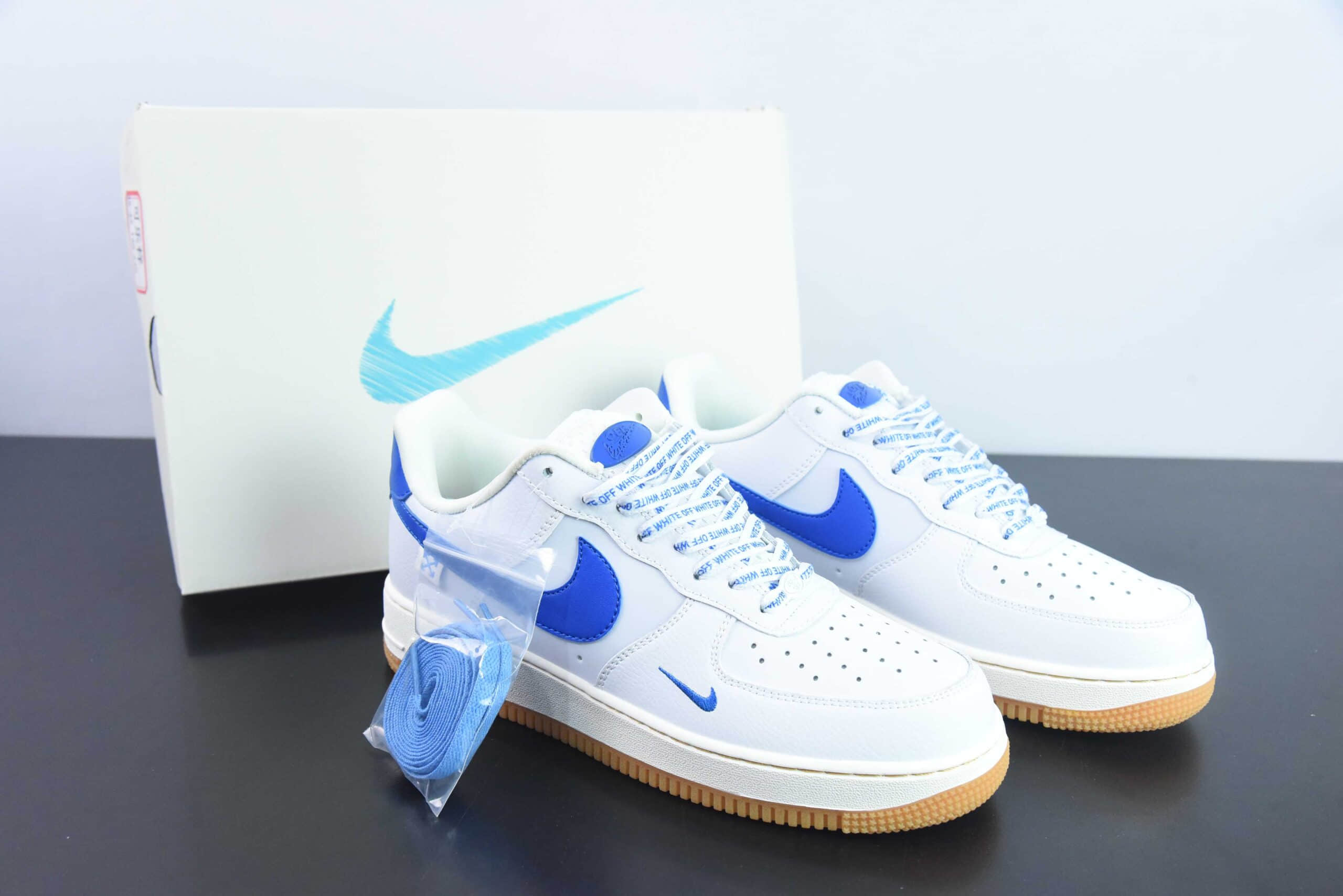 耐克Nike Air Force 1 AF1 白蓝生胶底刺绣小勾空军一号低帮休闲板鞋纯原版本 货号:PF9055-764