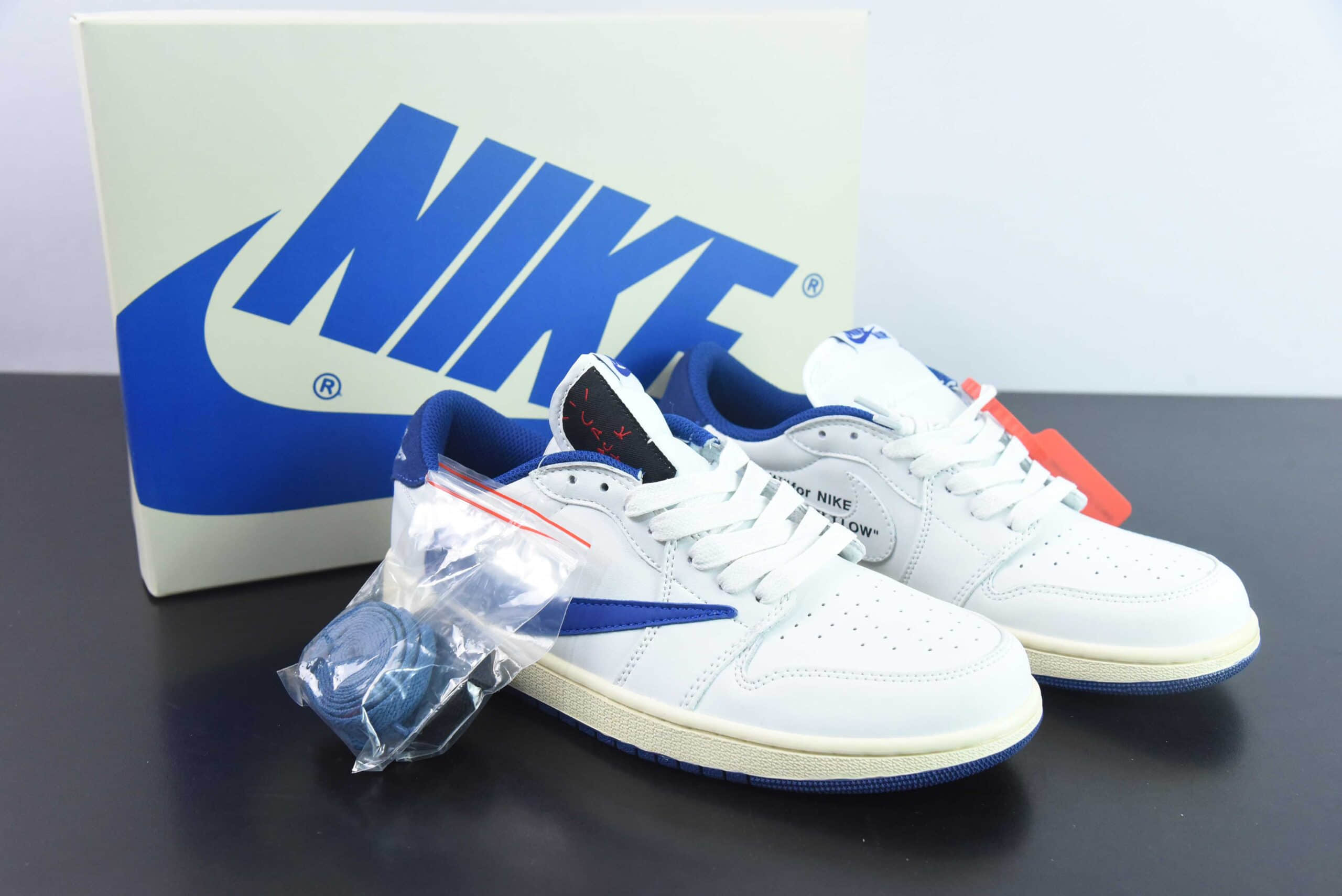 乔丹Air Jordan OFF WHITE x Travis Scott x Nike Air Jordan AJ1 LowTS联名白蓝倒钩 OW三方联名低帮篮球鞋纯原版本 货号:DH7890-111