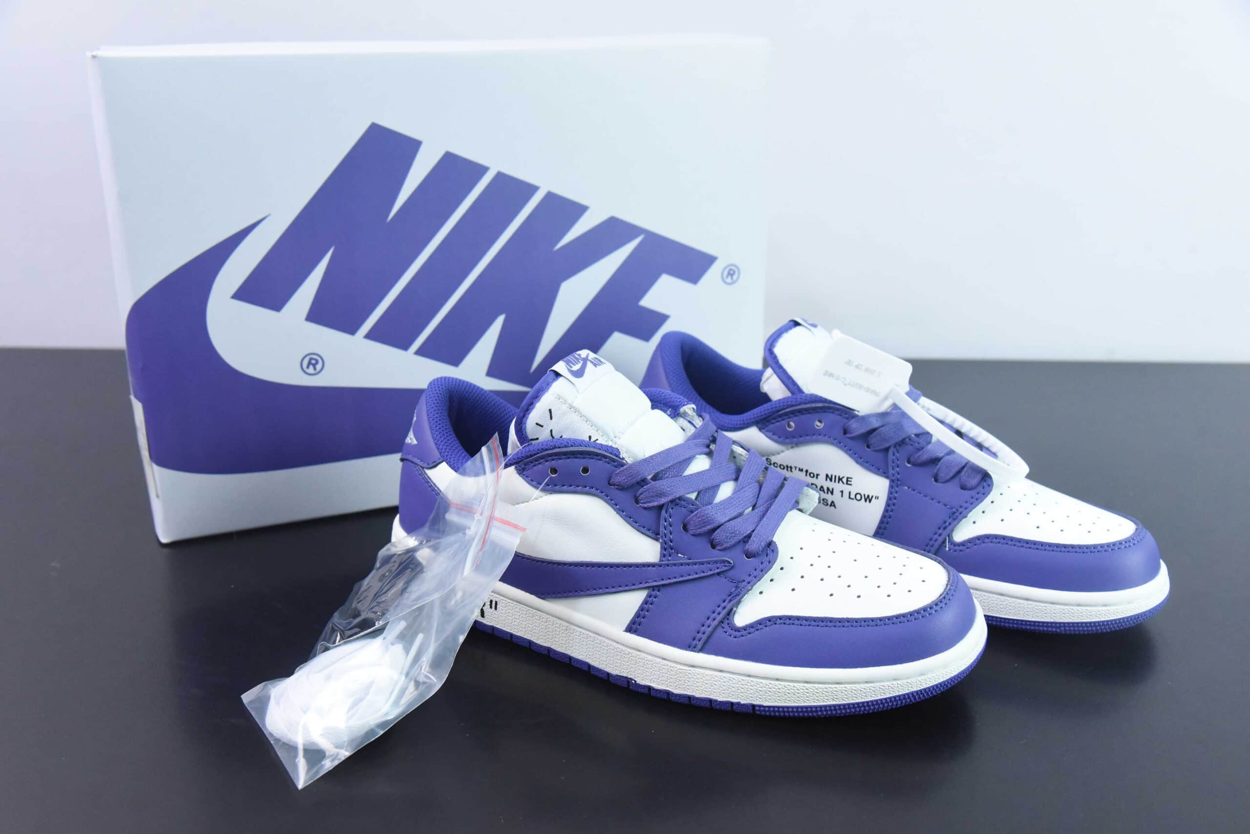 乔丹Air Jordan OFF WHITE x Travis Scott x Nike Air Jordan AJ1 Low TS联名白紫倒钩 OW三方联名低帮篮球鞋纯原版本 货号：DM7890-386