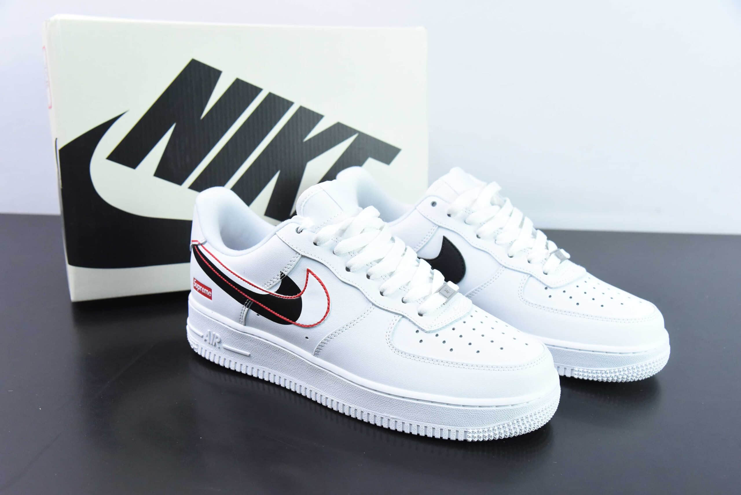 耐克Nike Air Force 1 AF1白黑红双钩SUP印花空军一号低帮休闲板鞋纯原版本 货号:CU9225-100