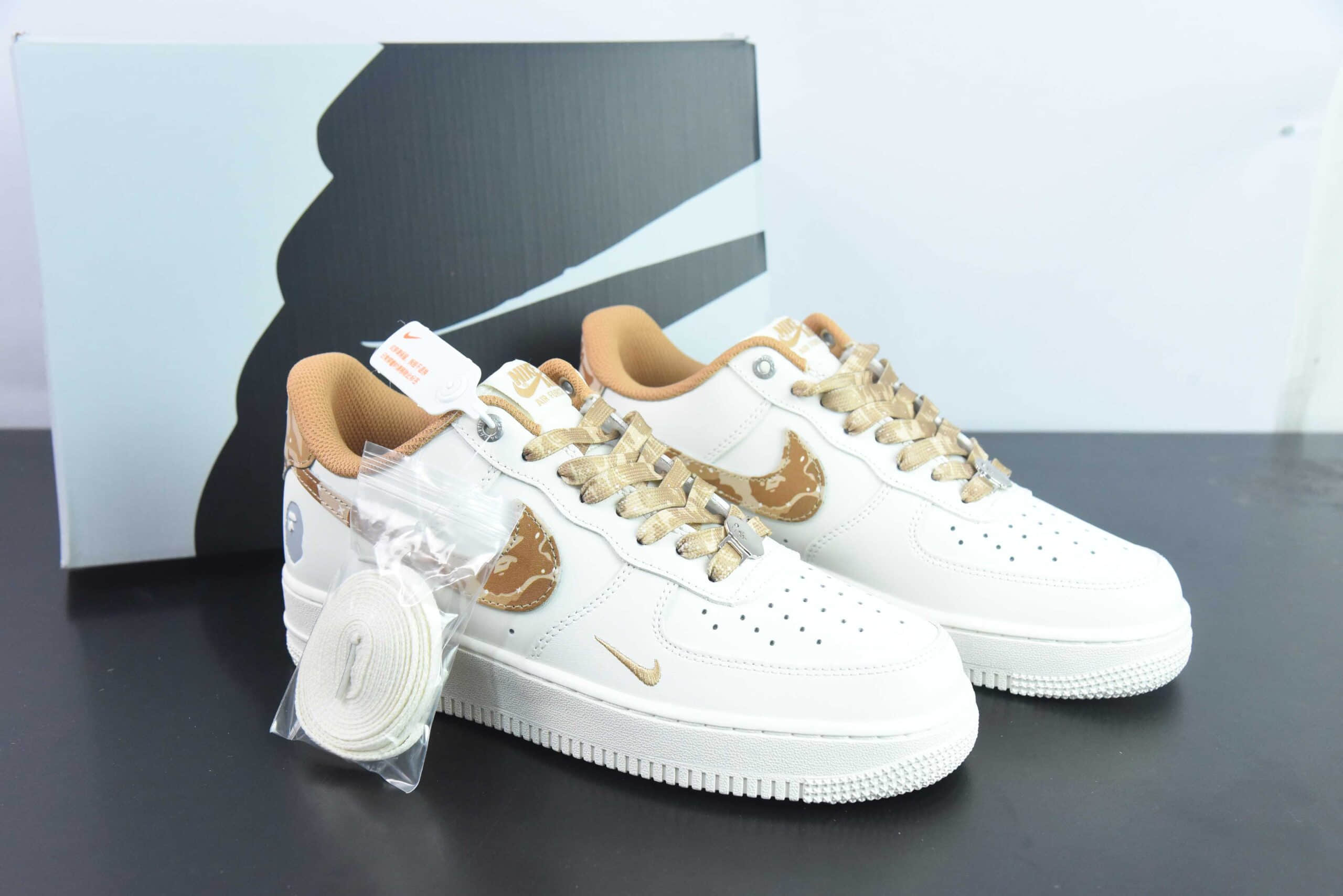 耐克Nike Air Force 1 Low 07 x BAPE联名款白棕迷彩勾空军一号低帮休闲板鞋纯原版本 货号:PF9055-762