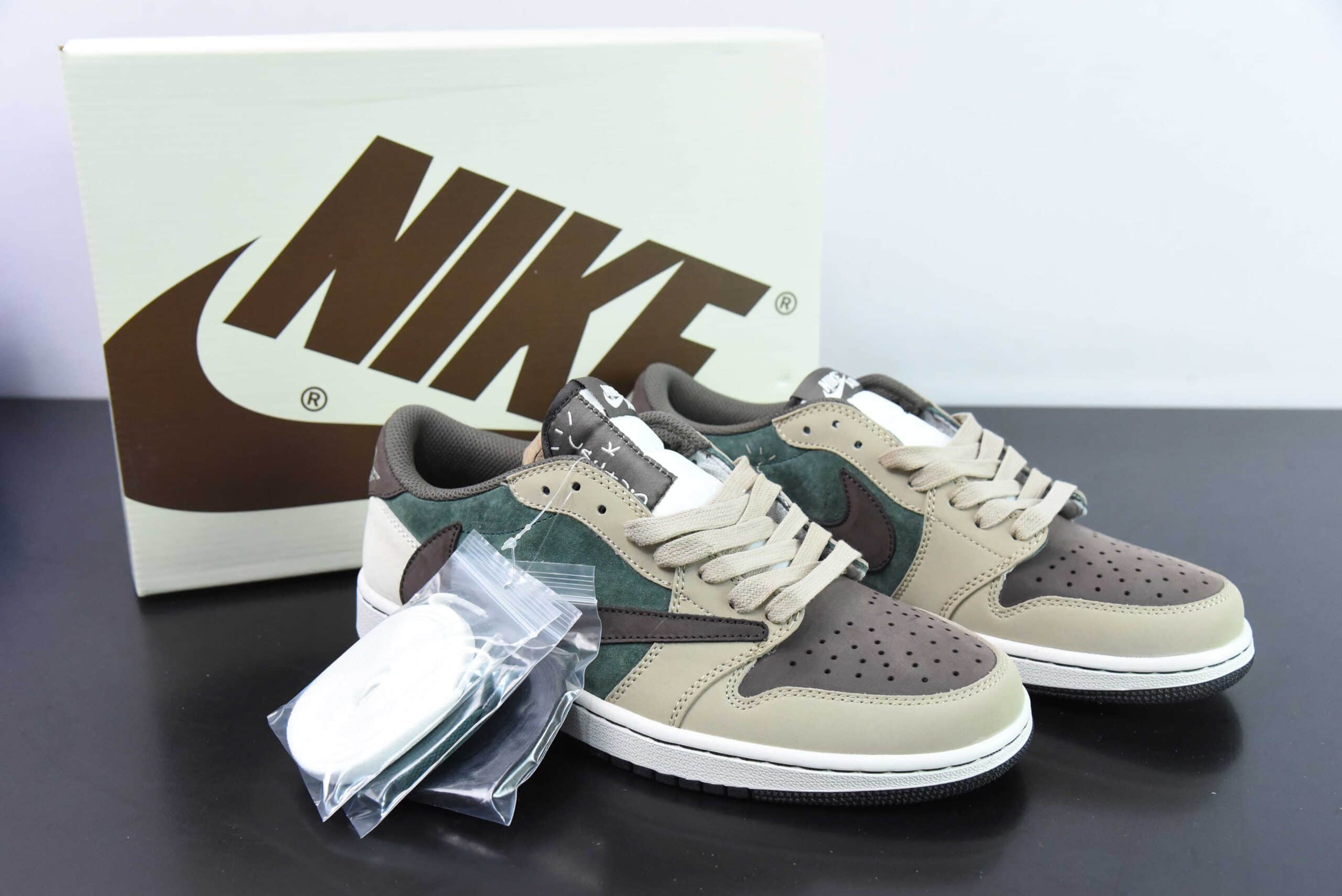 乔丹Air Jordan Fragment x Travis Scott x Air Jordan 1 LowAJ1三方联名绿棕倒钩低帮复古文化篮球鞋纯原版本 货号:DM7866-817