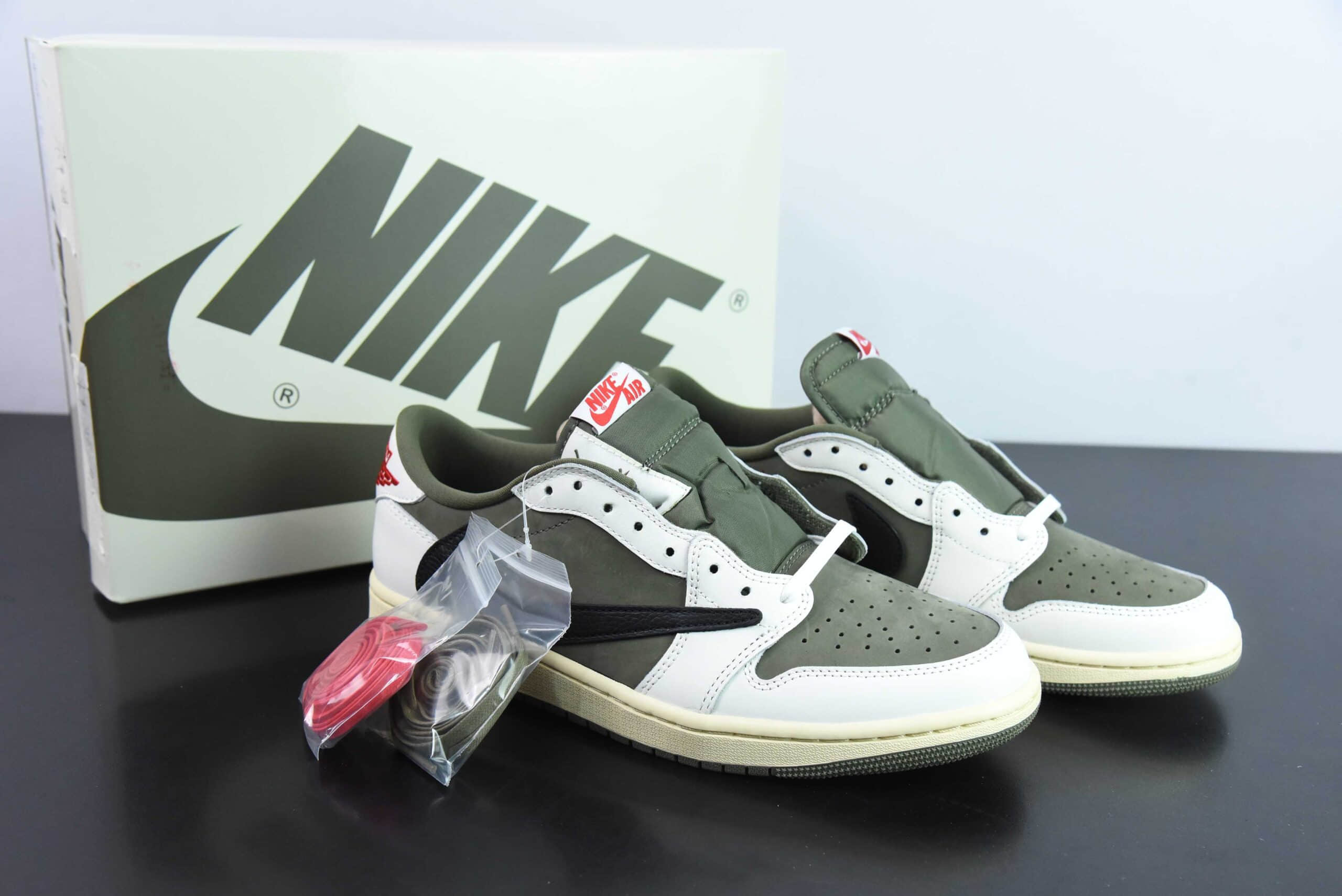 乔丹Travis Scott x Air Jordan AJ1 Low OG SP TS联名军绿倒钩7.0低帮复古文化篮球鞋纯原版本 货号：DM7866-200 