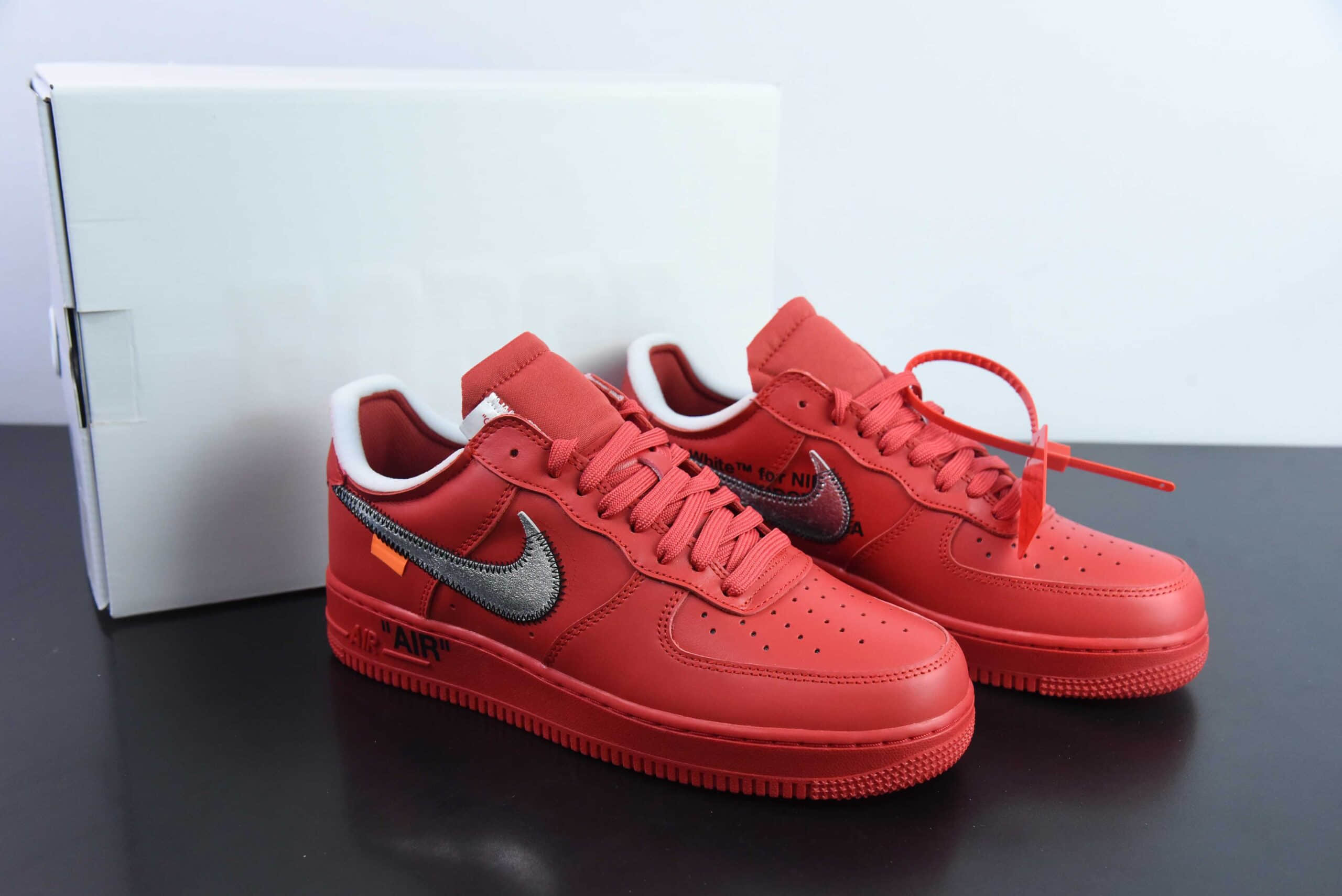 耐克Nike Off-White x NK Air Force 1 Red OW联名大红色艺术馆空军一号低帮休闲板鞋纯原版本 货号:AO4297-600