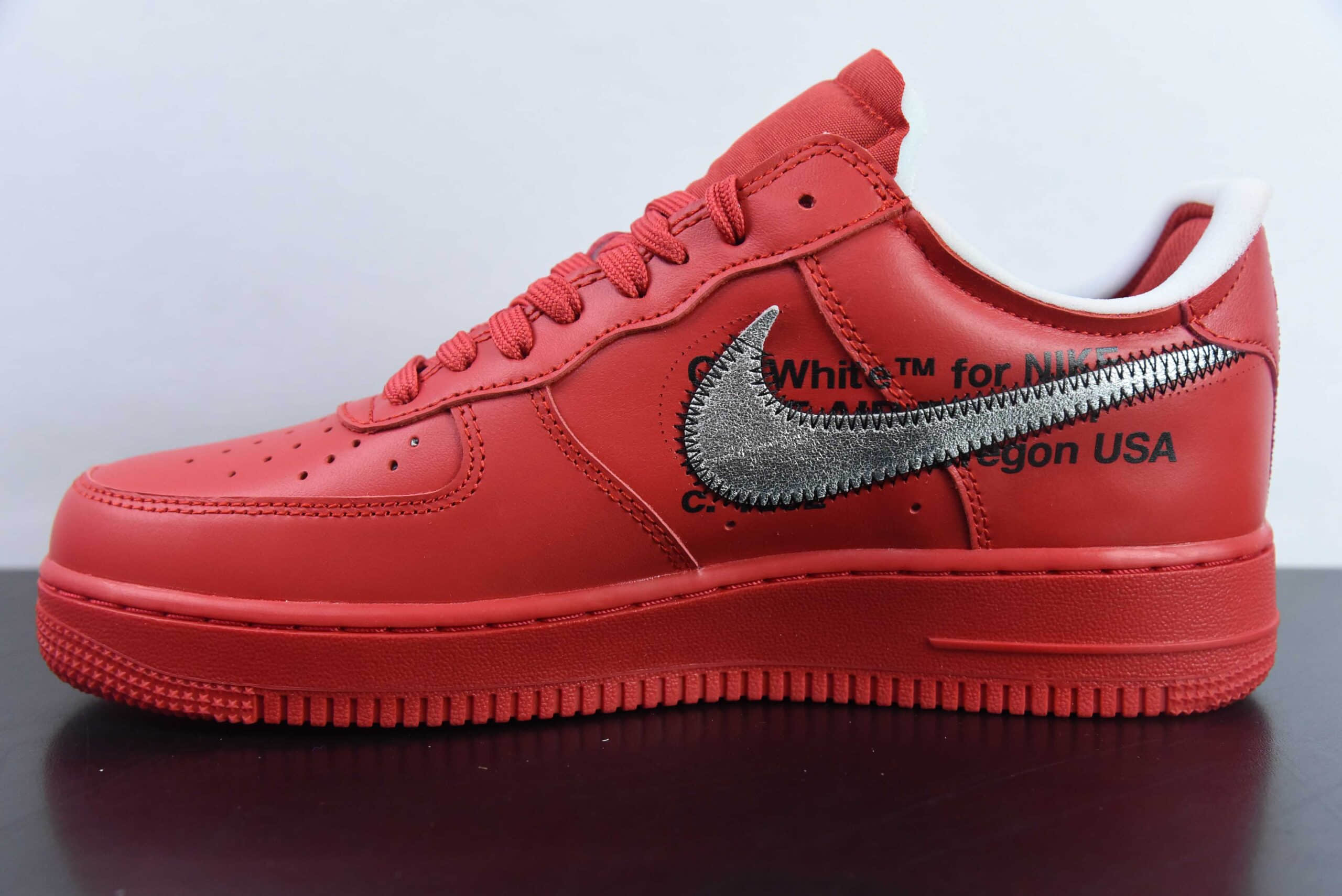 耐克Nike Off-White x NK Air Force 1 Red OW联名大红色艺术馆空军一号低帮休闲板鞋纯原版本 货号:AO4297-600
