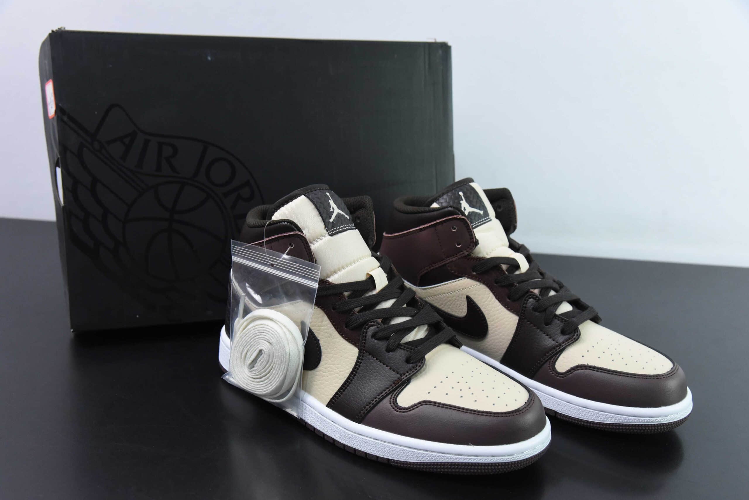 乔丹Air Jordan 1 Mid AJ1米黑棕中邦文化休闲板鞋纯原版本 货号：FZ4359-200
