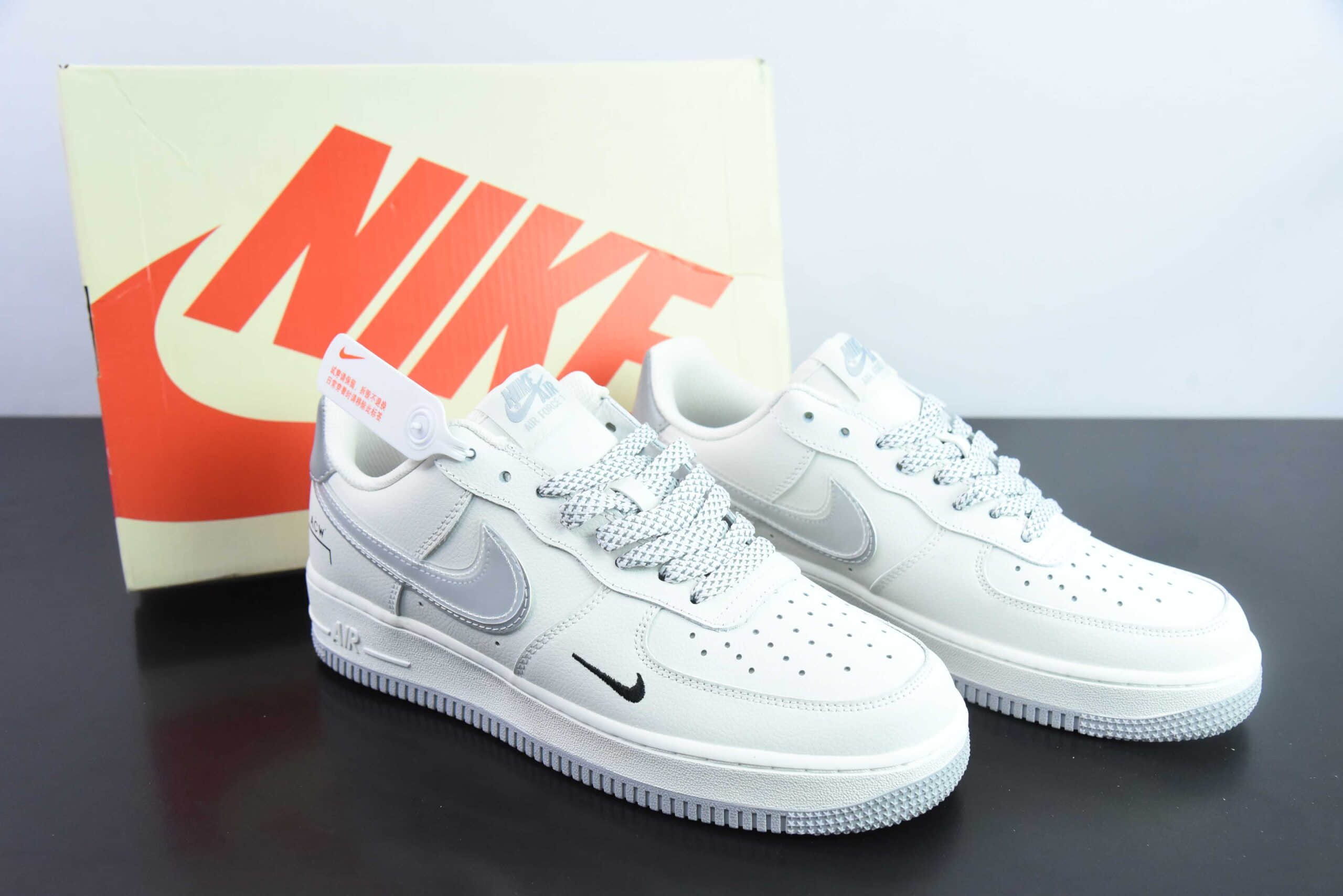 耐克Nike Air Force 1'07 Low 联名定制款白灰黑小勾空军一号低帮休闲板鞋纯原版本 货号:AC-639833
