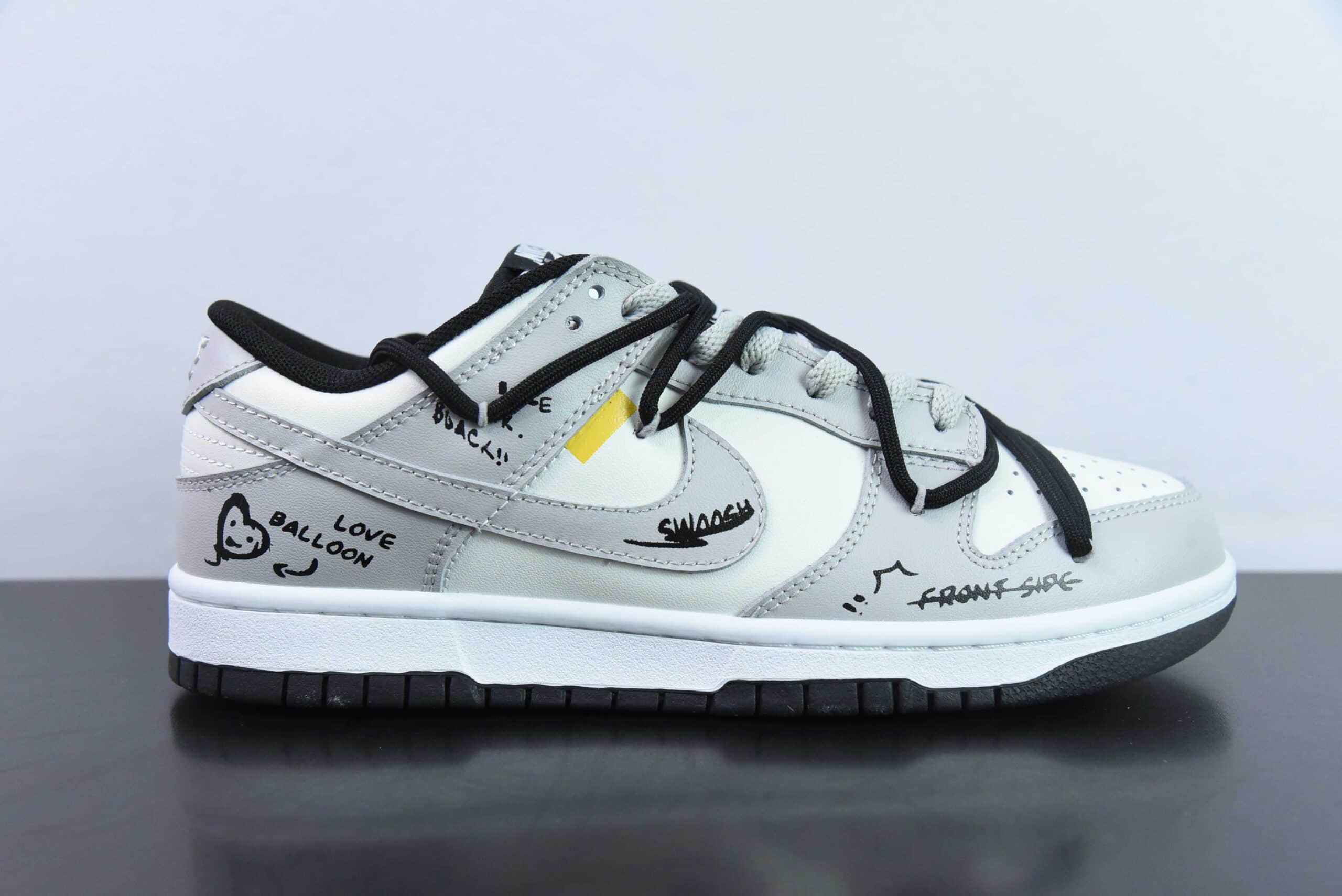 耐克Nike SB Dunk Low 黑灰机能涂鸦心情解构麻绳鞋带SB低帮休闲滑板鞋纯原版本 货号: DD1391-100