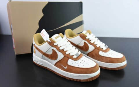 耐克Nike Air Force 1'07 Low BAPE联名米白栗黄猪八空军一号低帮休闲板鞋纯原版本 货号：BA8806-847