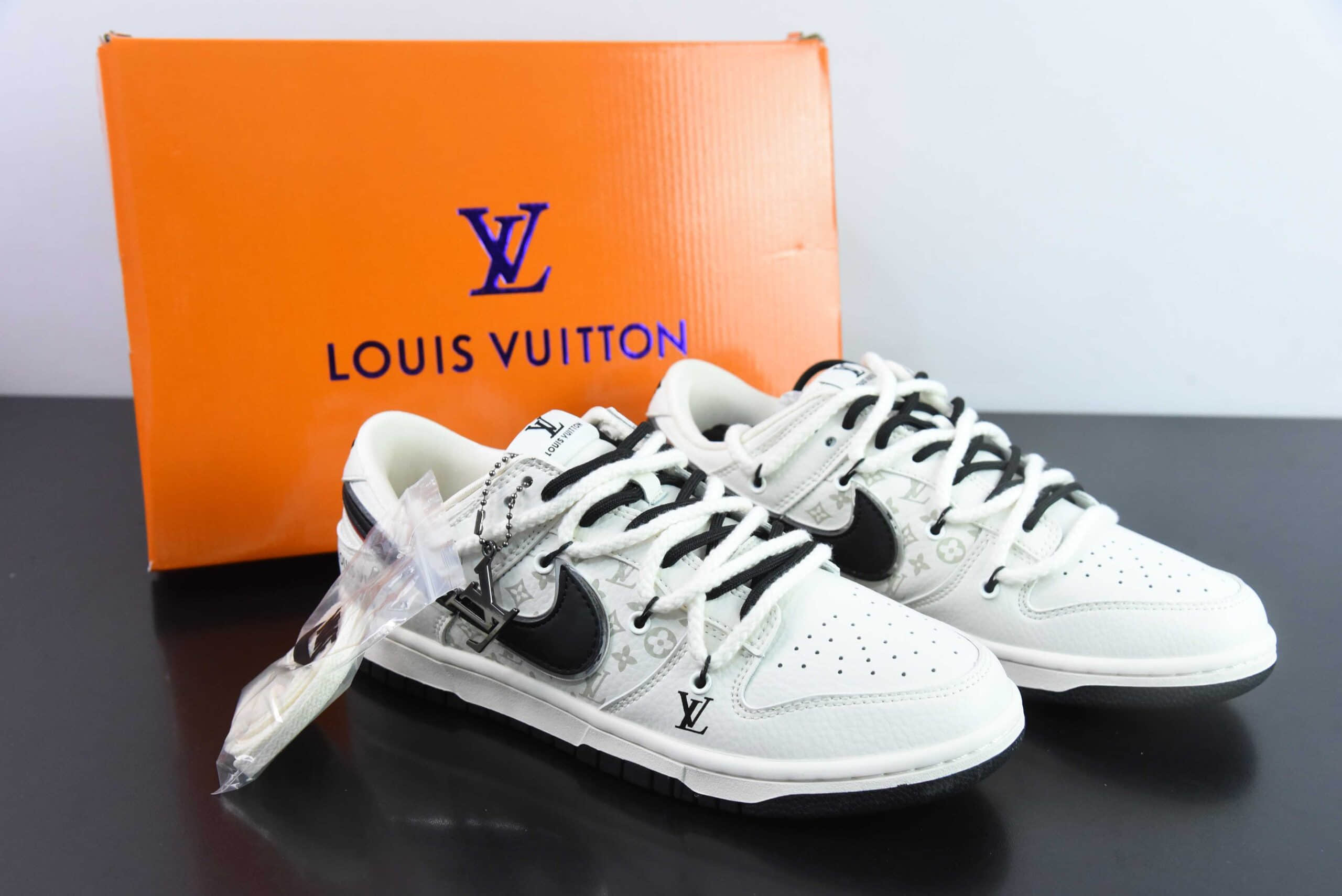 耐克Nike SB Dunk Low LV联名米白黑印花周年高端定制低帮休闲板鞋纯原版本 货号:SJ2068-243