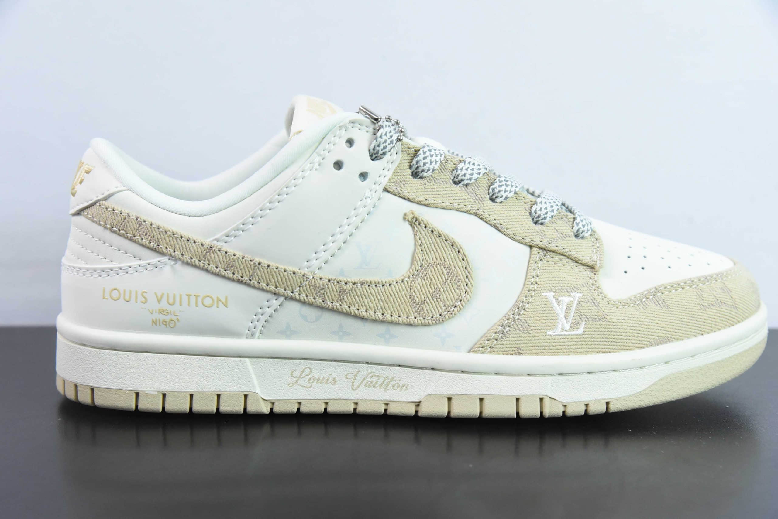 耐克Nike SB Dunk Low LV联名米白勾银边印花周年高端定制SB低帮休闲板鞋纯原版本 货号：XP3802-337