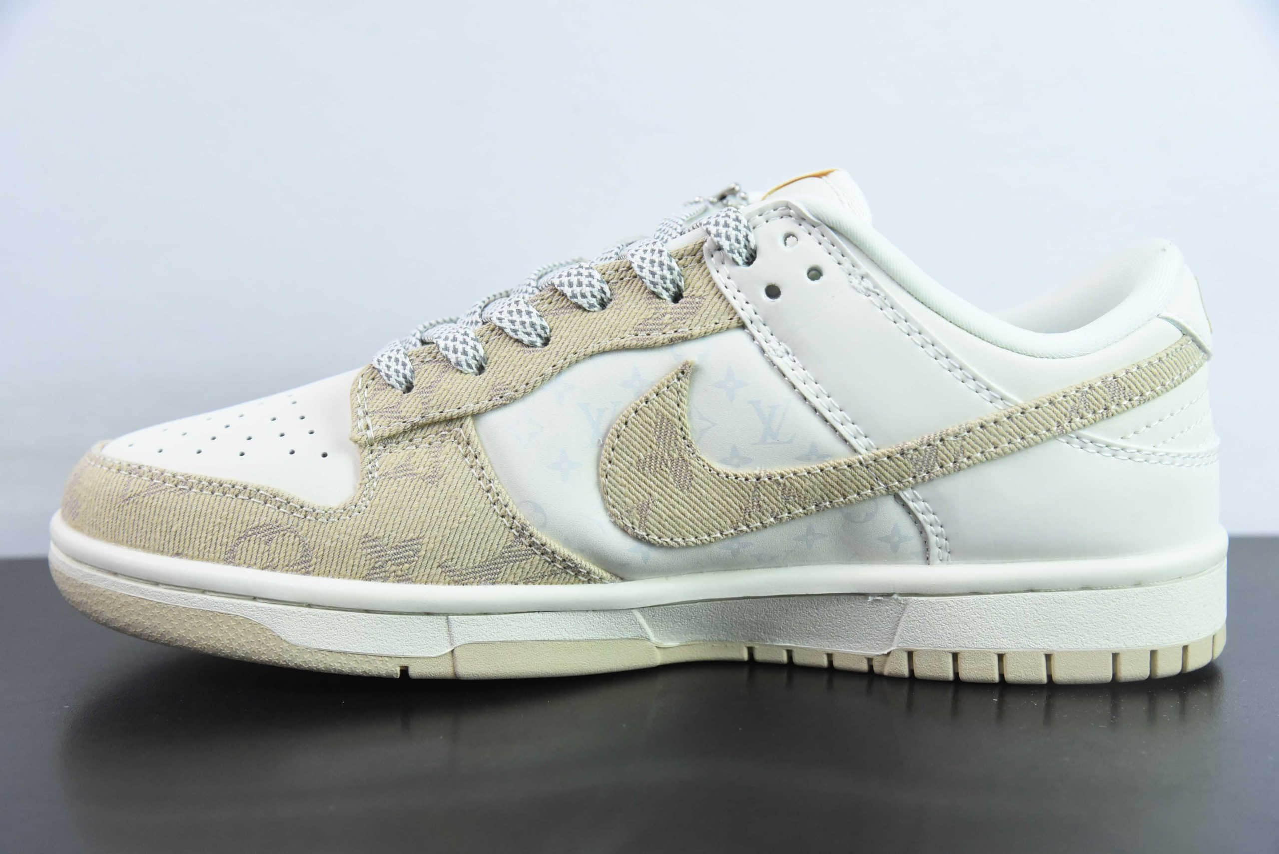 耐克Nike SB Dunk Low LV联名米白勾银边印花周年高端定制SB低帮休闲板鞋纯原版本 货号：XP3802-337