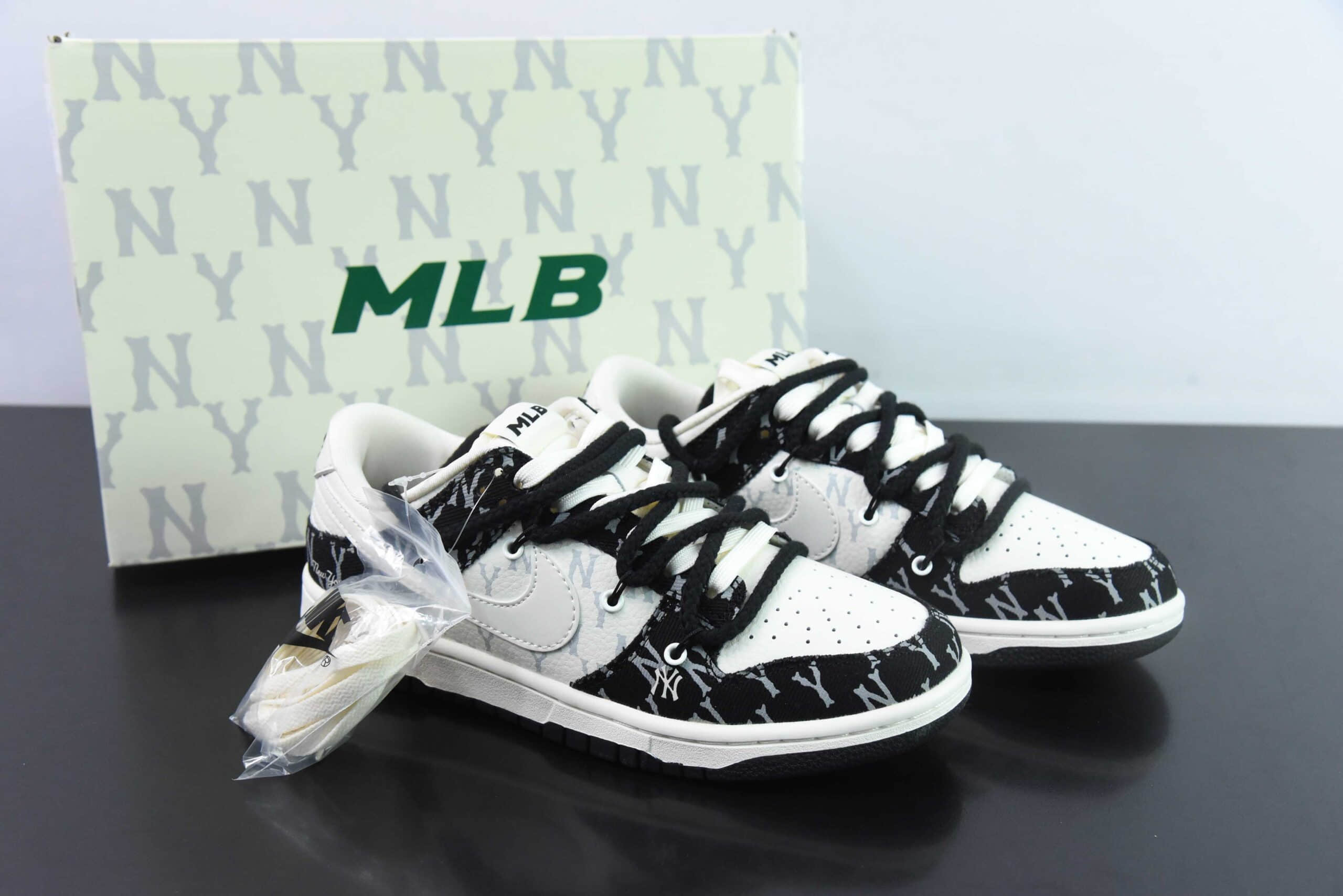 耐克Nike SB Dunk Low MLB黑白印花周年高端定制SB低帮休闲板鞋纯原版本 货号:SJ2068-251
