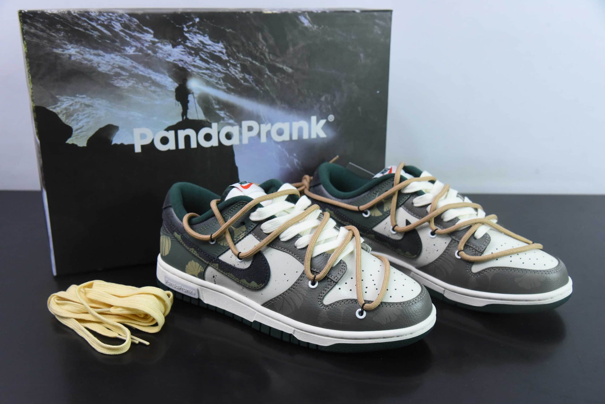 耐克Nike SB Dunk Low 熊猫恶作剧绿野浮渊解构抽绳SB低帮休闲滑板鞋纯原版本 货号:FD0350-133