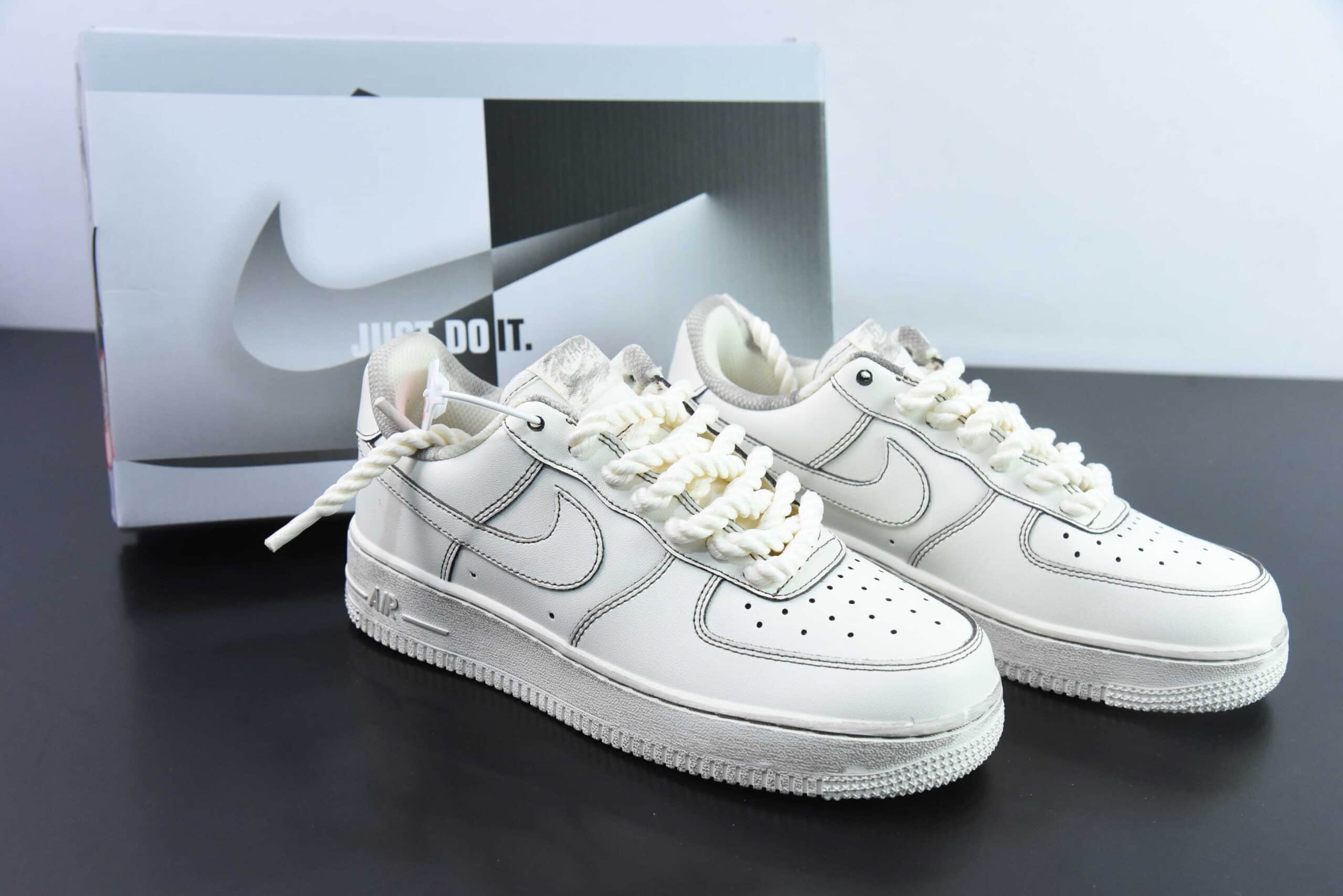 耐克Nike Air Force 1'07 Low 麻绳做旧米白空军一号低帮休闲板鞋纯原版本 货号：315122-333