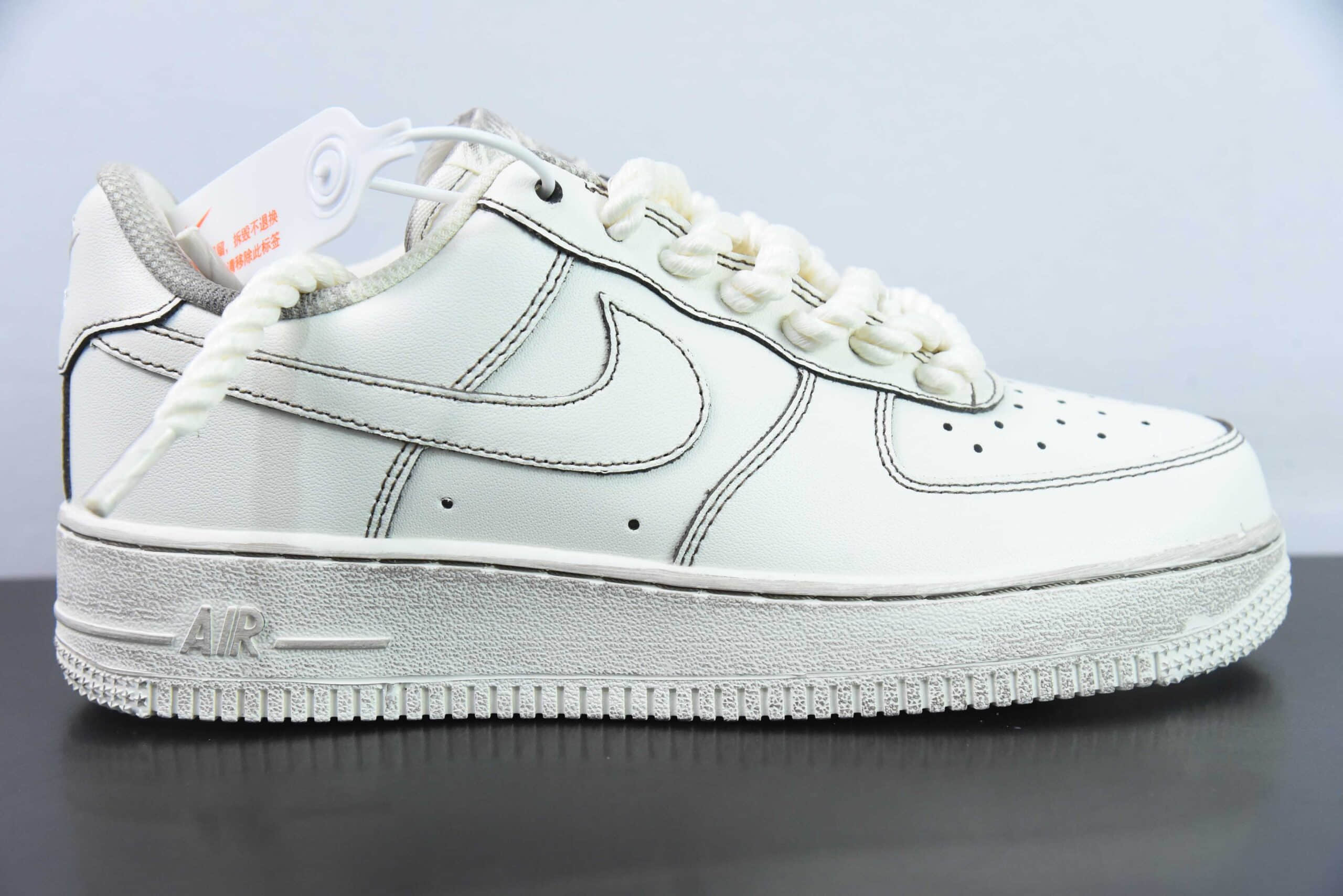 耐克Nike Air Force 1'07 Low 麻绳做旧米白空军一号低帮休闲板鞋纯原版本 货号：315122-333
