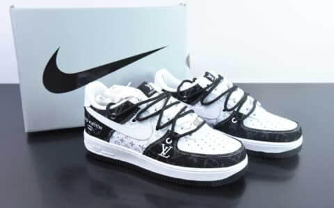 耐克Nike Air Force 1´07 Low 白黑牛仔LV印花绑带定制版空军一号低帮百搭休闲运动板鞋纯原版本 货号：ZH0316-022