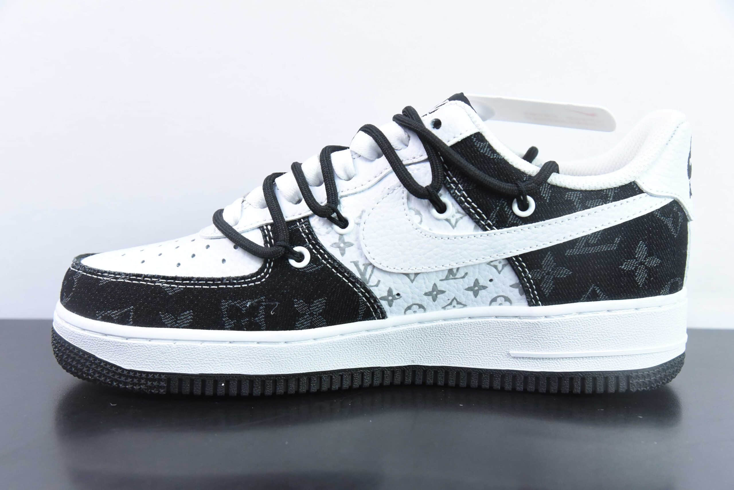 耐克Nike Air Force 1´07 Low 白黑牛仔LV印花绑带定制版空军一号低帮百搭休闲运动板鞋纯原版本 货号：ZH0316-022
