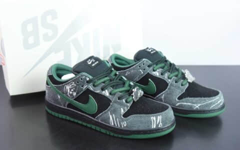 耐克Nike There Skateboards x Nk SB Dunk Low 黑绿涂鸦艺术风格联名款 SB低帮休闲板鞋纯原版本 货号:HF7743-001