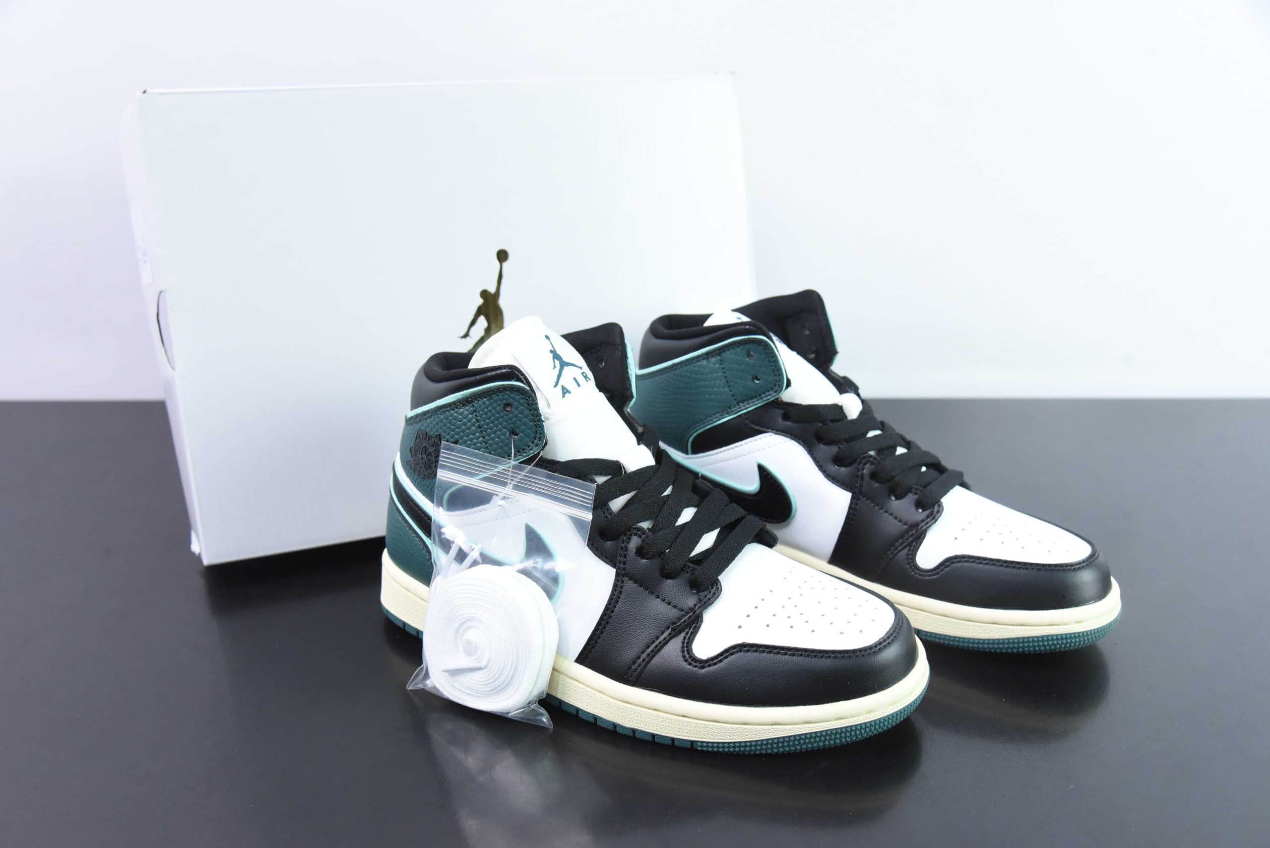 乔丹Air Jordan 1 Mid AJ1 乔1蛇纹黑绿脚趾中帮篮球鞋纯原版本 货号:FQ7818-100