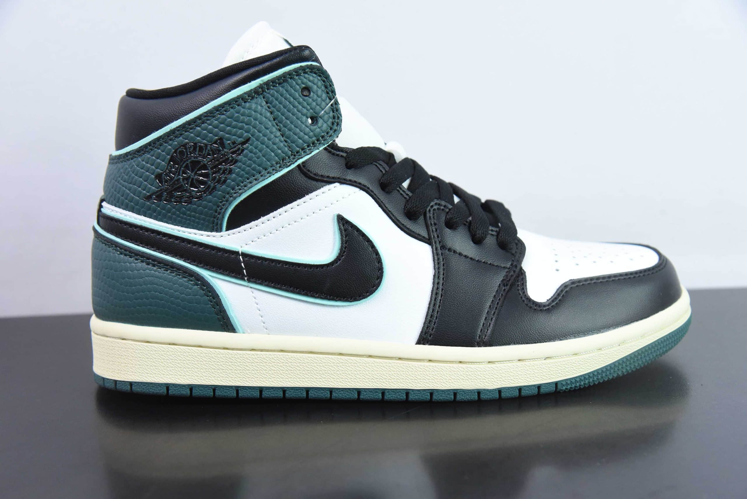 乔丹Air Jordan 1 Mid AJ1 乔1蛇纹黑绿脚趾中帮篮球鞋纯原版本 货号:FQ7818-100
