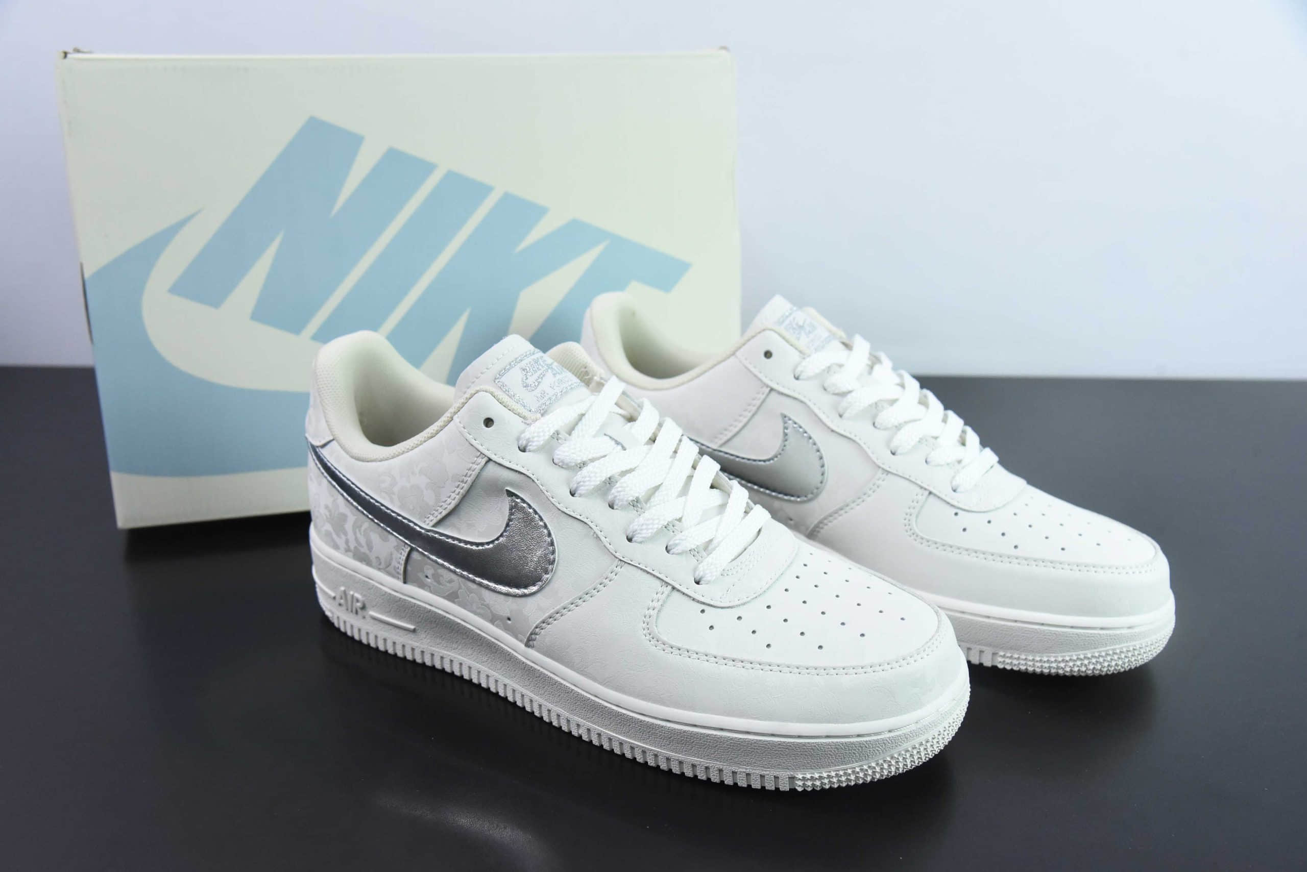 耐克Nike Air Force 1 Low 07 VIRGIL 灰银刺绣暗纹空军一号低帮休闲板鞋纯原版本 货号:AF2406-110