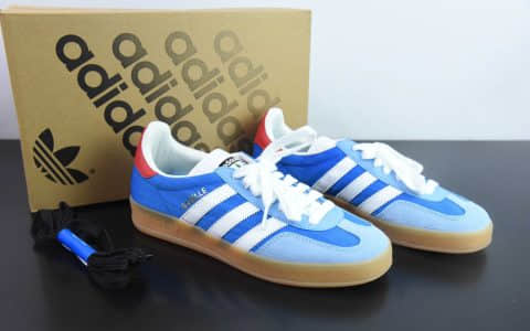 阿迪达斯 Adidas Original Gazelle Indoor Trainers 白蓝红低帮复古百搭休闲运动德训风板鞋纯原版本 货号：IF9643