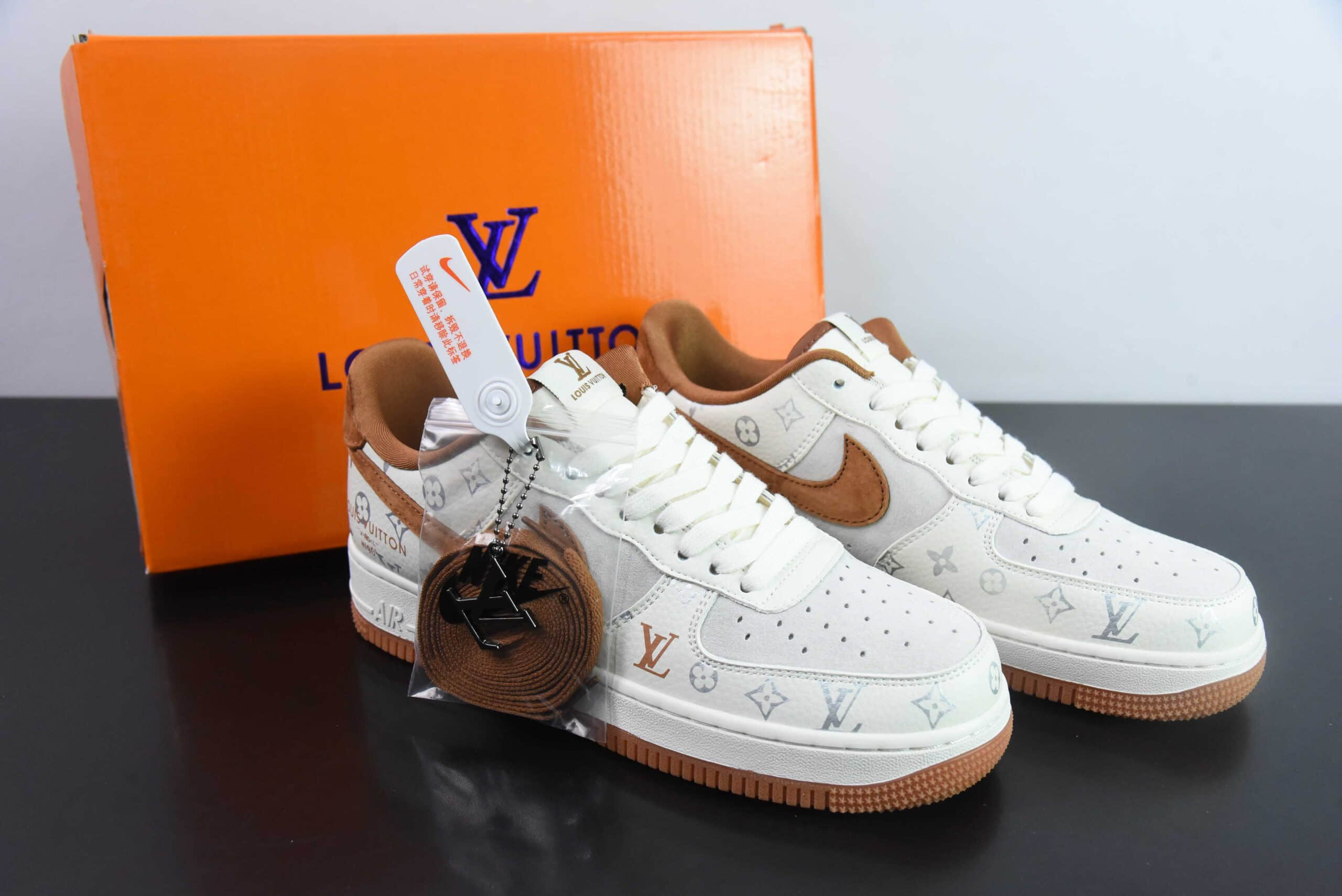 耐克Nike Air Force 1 AF1灰棕LV印花空军一号低帮休闲板鞋纯原版本 货号:CV1724-112
