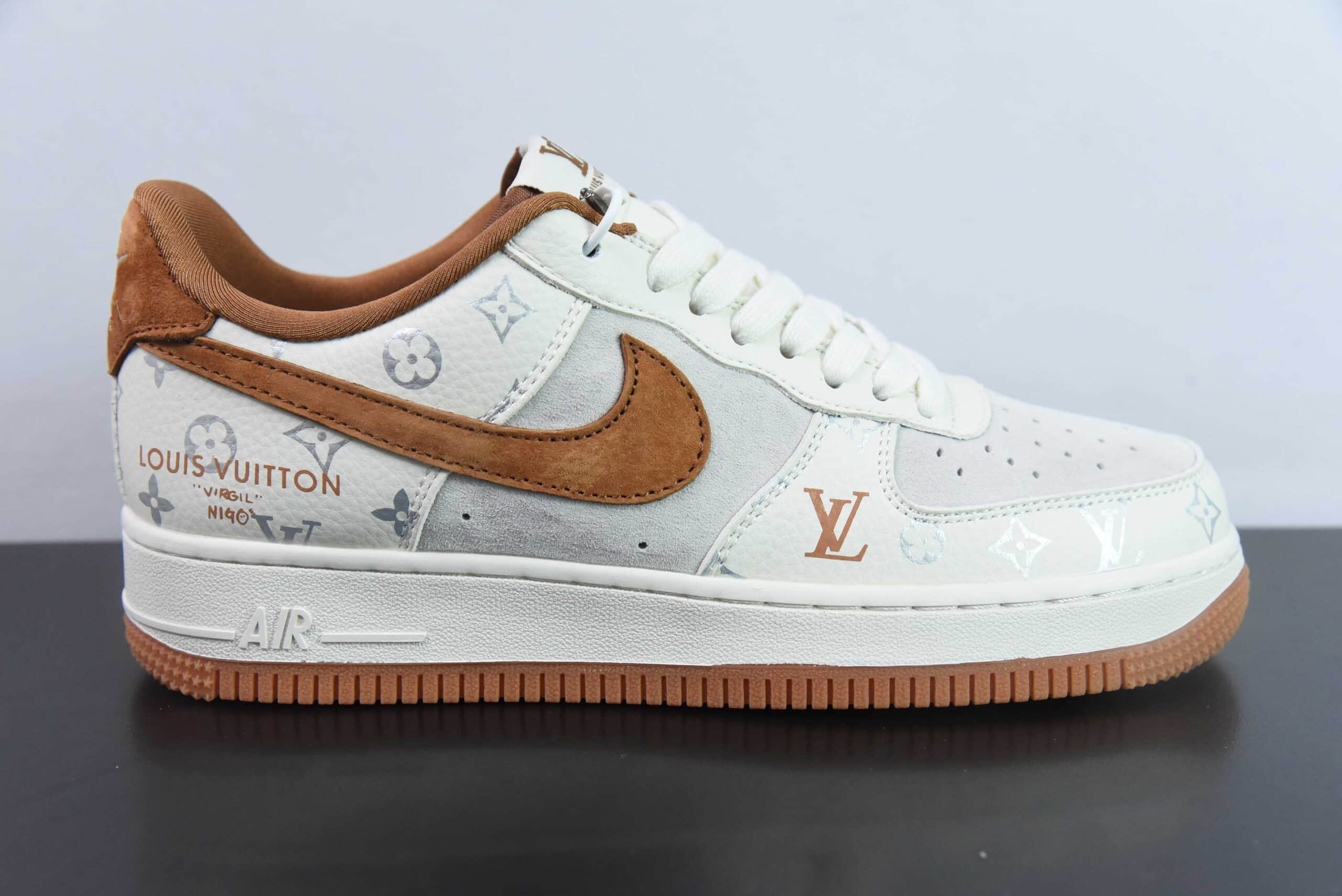 耐克Nike Air Force 1 AF1灰棕LV印花空军一号低帮休闲板鞋纯原版本 货号:CV1724-112
