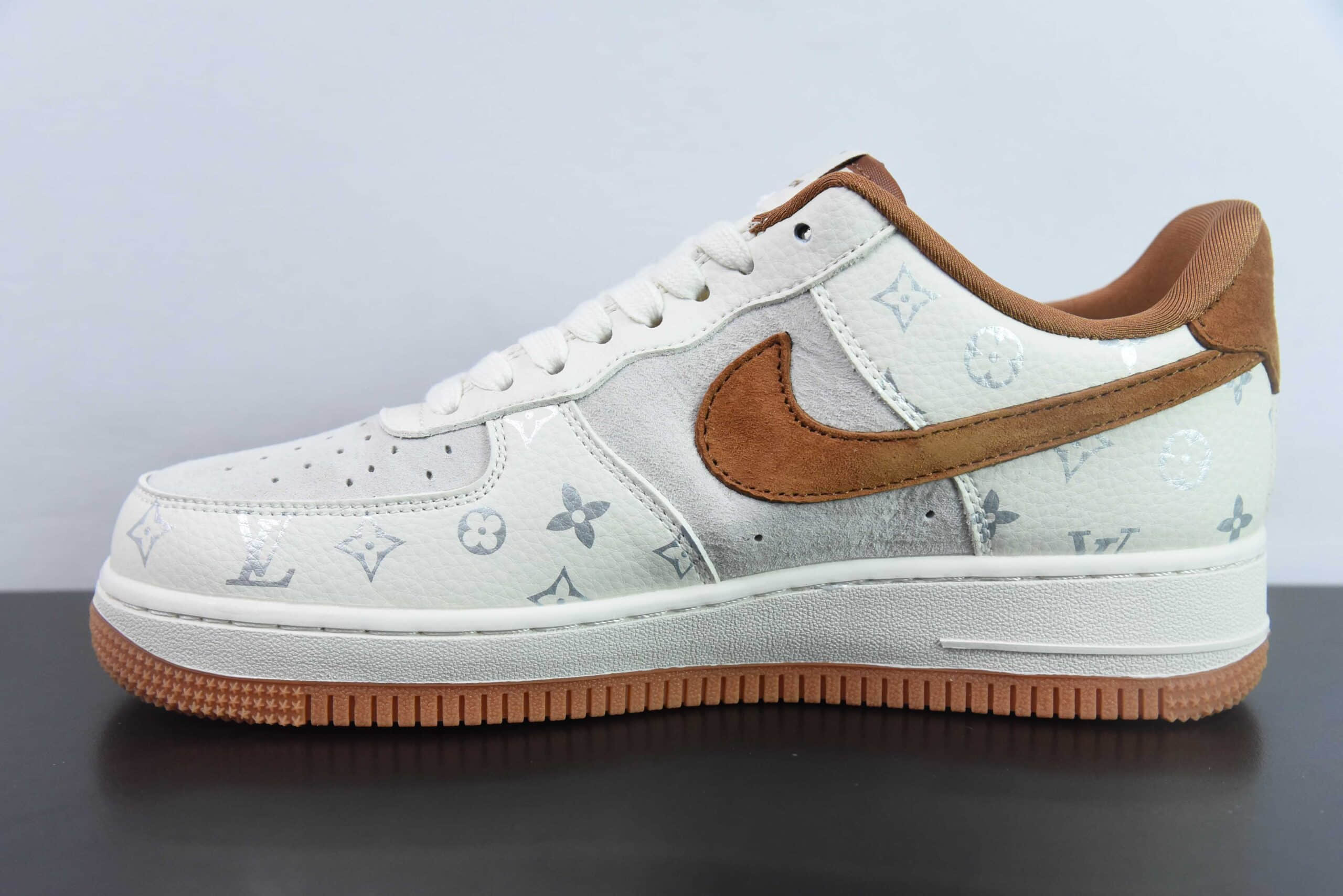 耐克Nike Air Force 1 AF1灰棕LV印花空军一号低帮休闲板鞋纯原版本 货号:CV1724-112