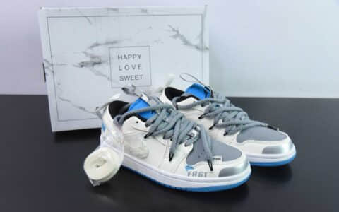 乔丹Air Jordan A BATHING APE STA x Travis Scott x Air Jordan 1 Low猿人白蓝灰绑带低帮复古文化篮球鞋纯原版本 货号：553558-041